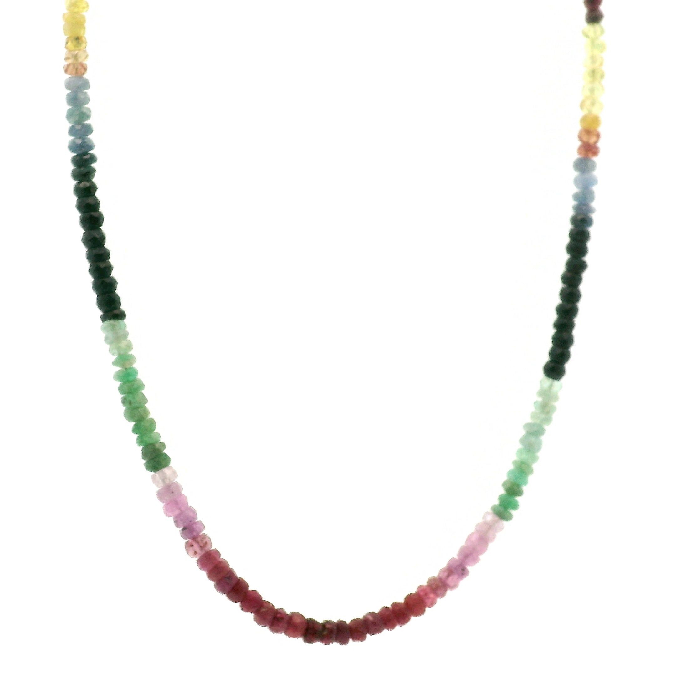 Ruby, Emerald & Sapphire Faceted Rondelle Necklace for Enhancing Learning, Mental Strength & Reenergizing Life Force Energy