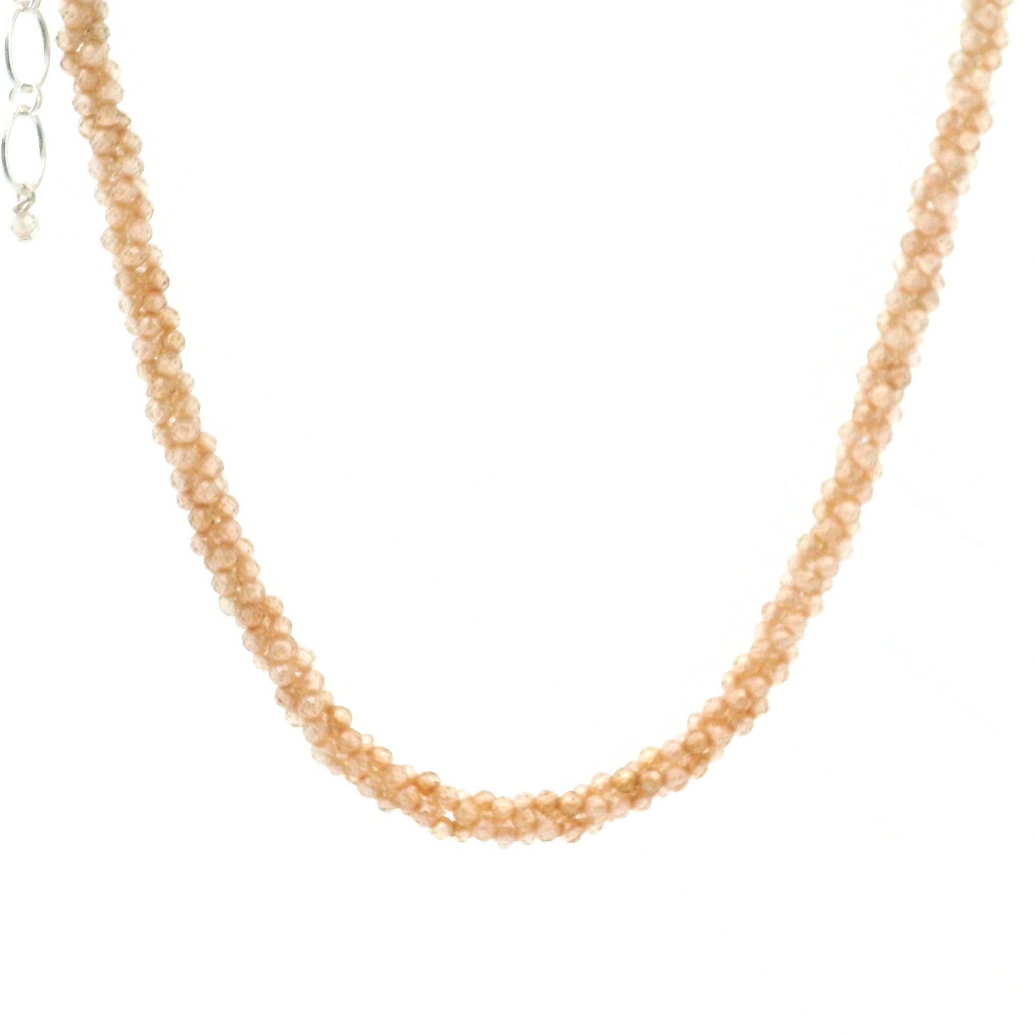 Peach Zircon Braided Micro Faceted Necklace 925 Silver for Organization and Transformation