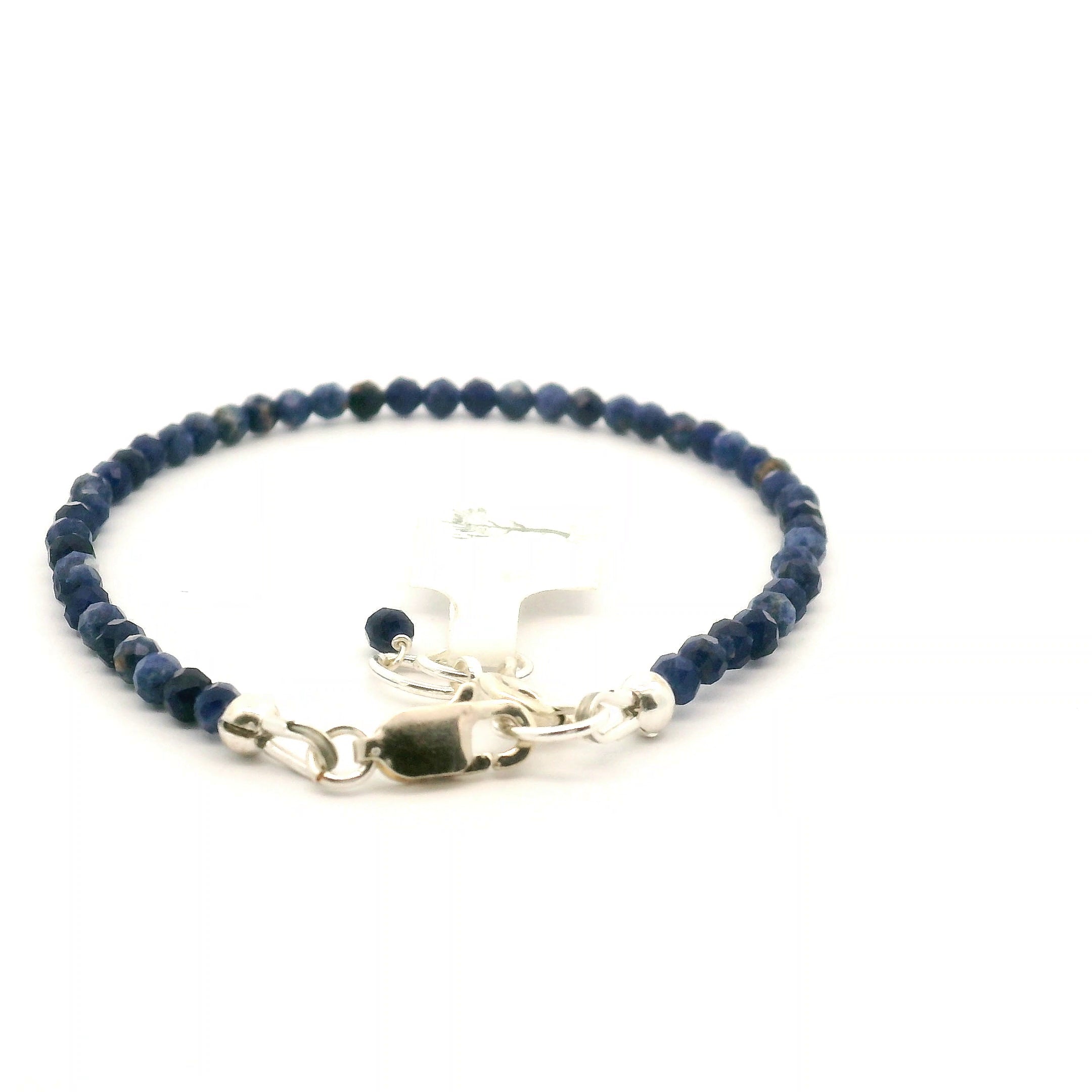 Sodalite Micro Faceted Bracelet 925 Silver for Communication and Intuition