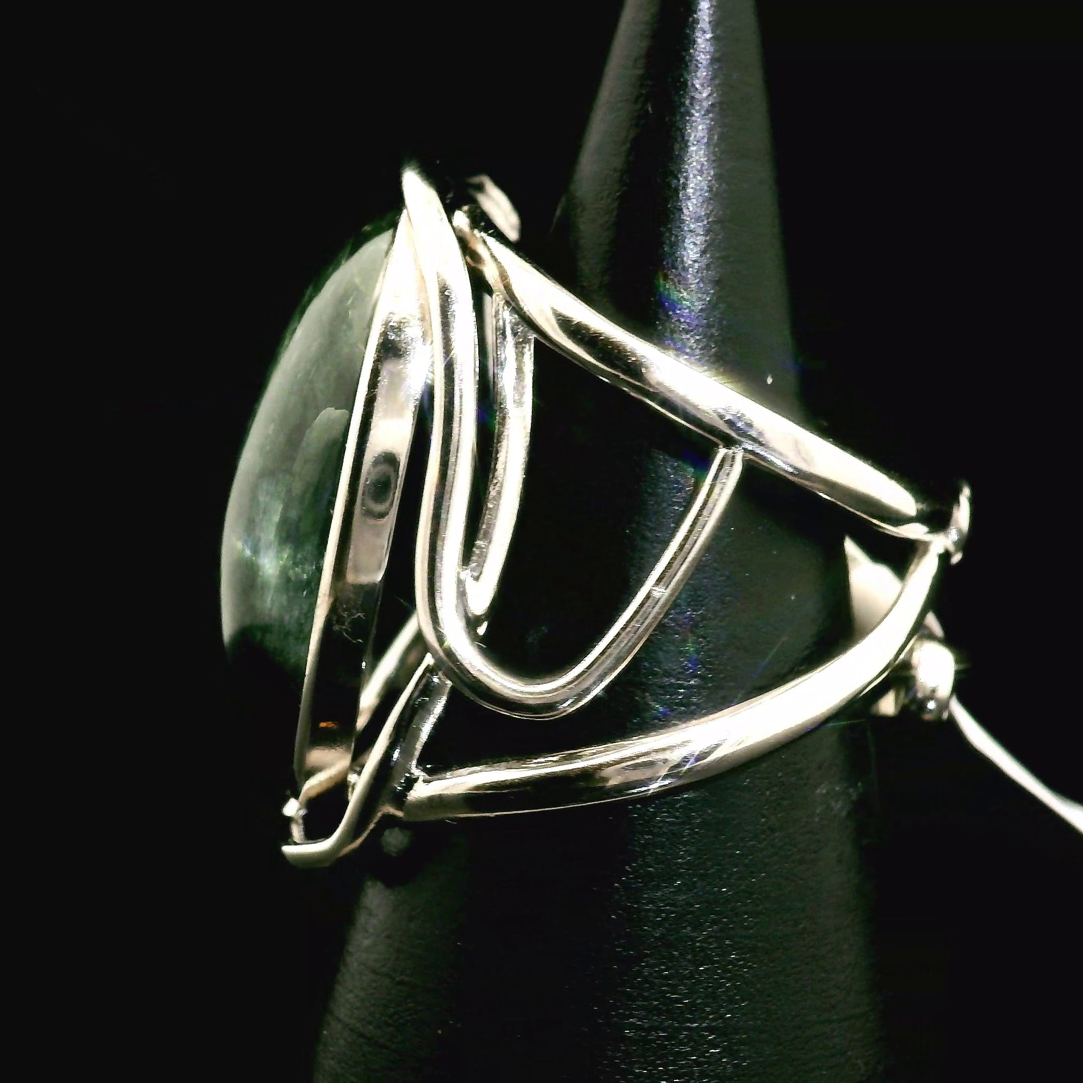 Actinolite Cuff Ring .925 Silver for Higher Levels of Awareness, Peaceful Communication and Clarity