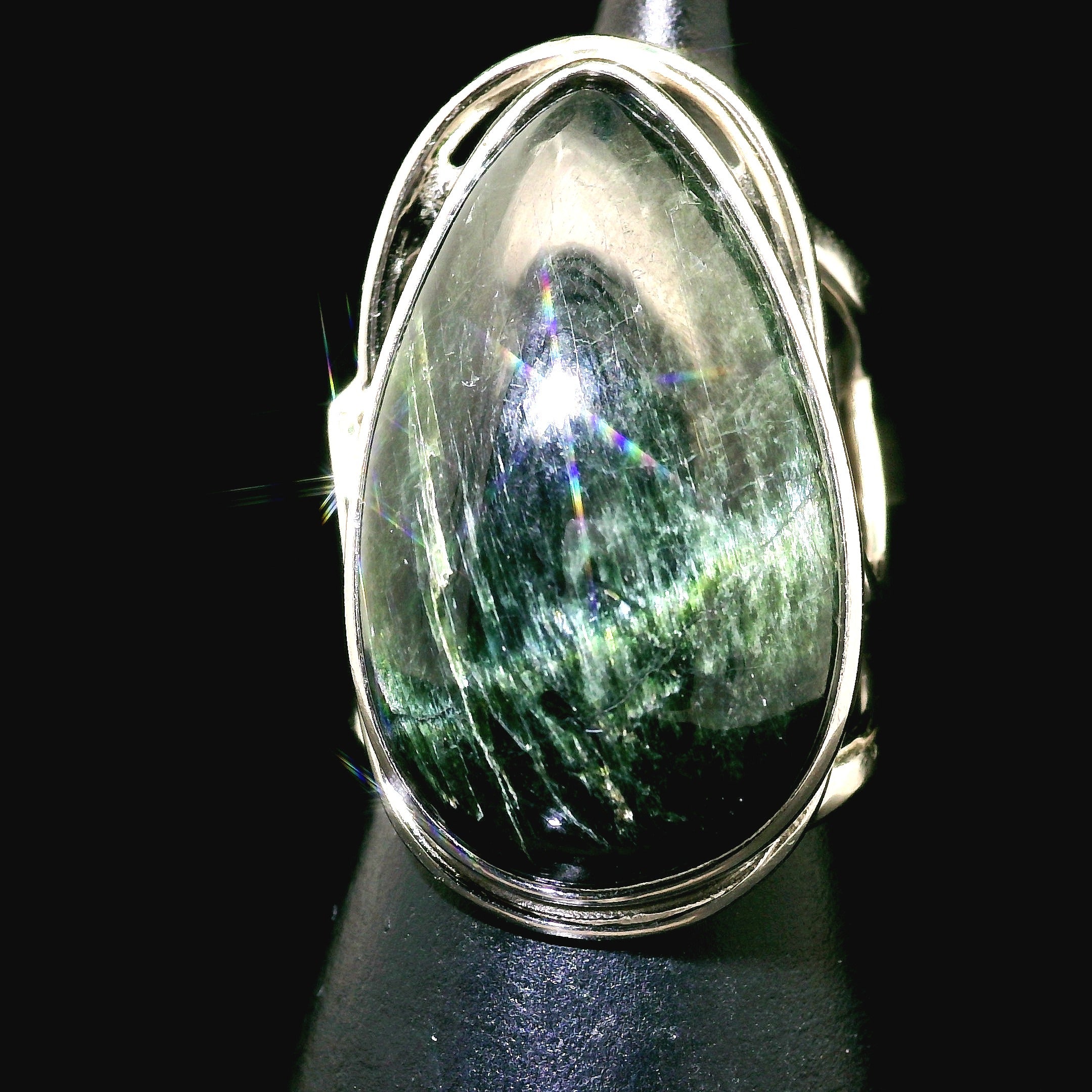 Actinolite Cuff Ring .925 Silver for Higher Levels of Awareness, Peaceful Communication and Clarity