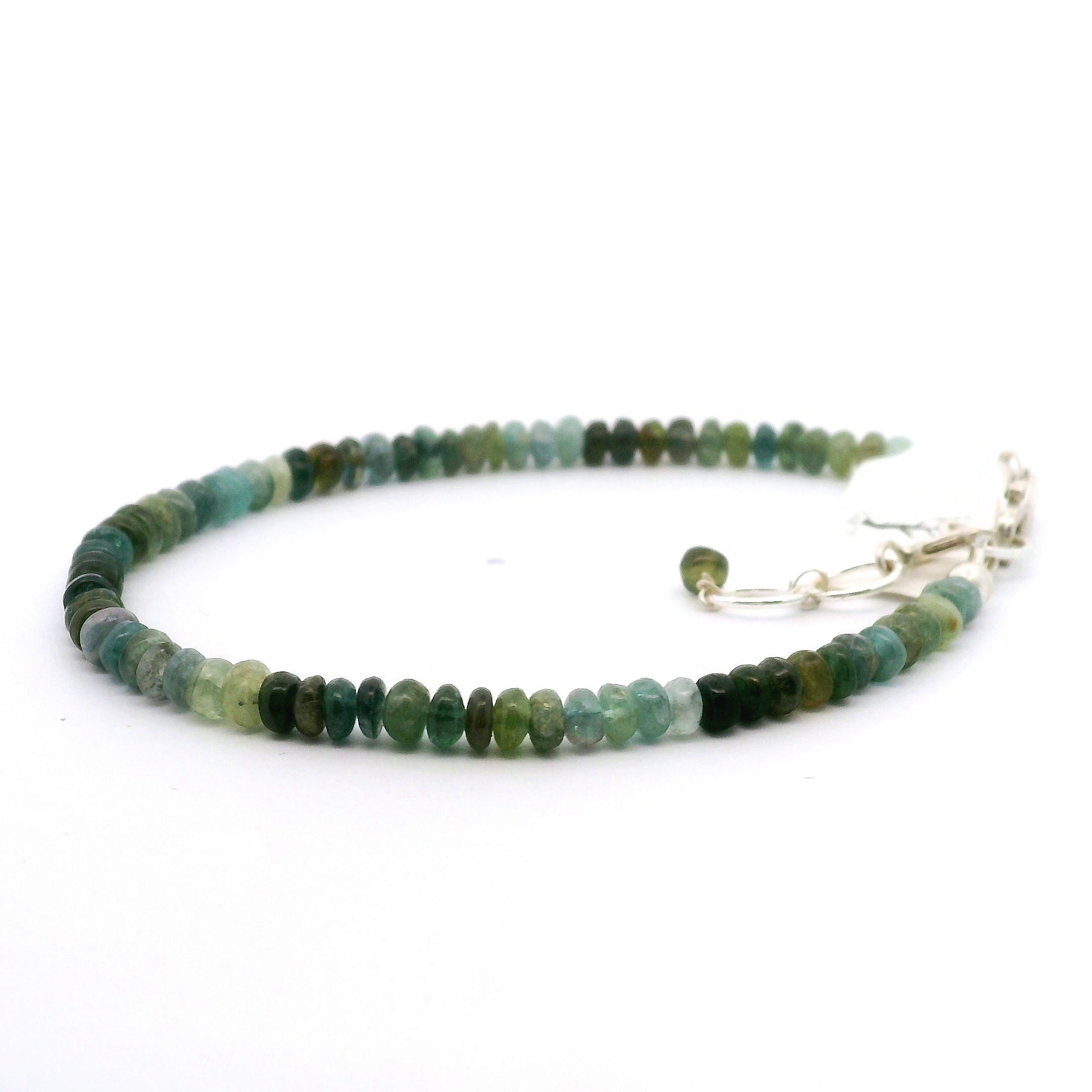 Blue Green Tourmaline Rondelle Bracelet 925 Silver for Psychic Abilities and Higher Knowledge