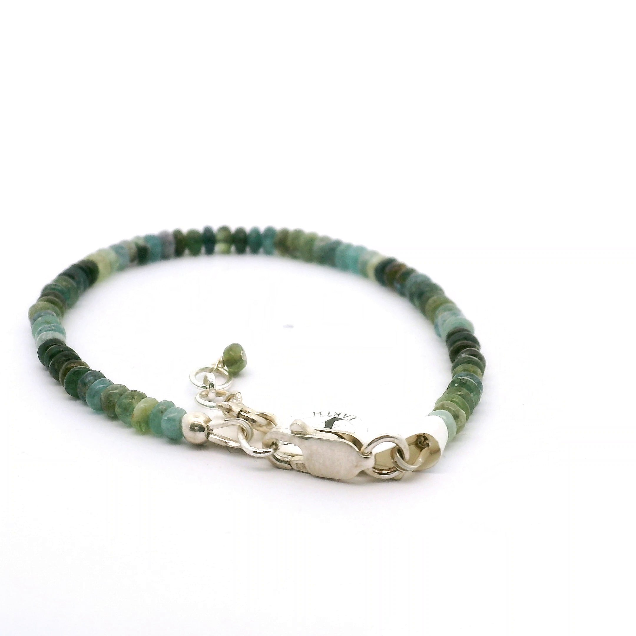 Blue Green Tourmaline Rondelle Bracelet 925 Silver for Psychic Abilities and Higher Knowledge