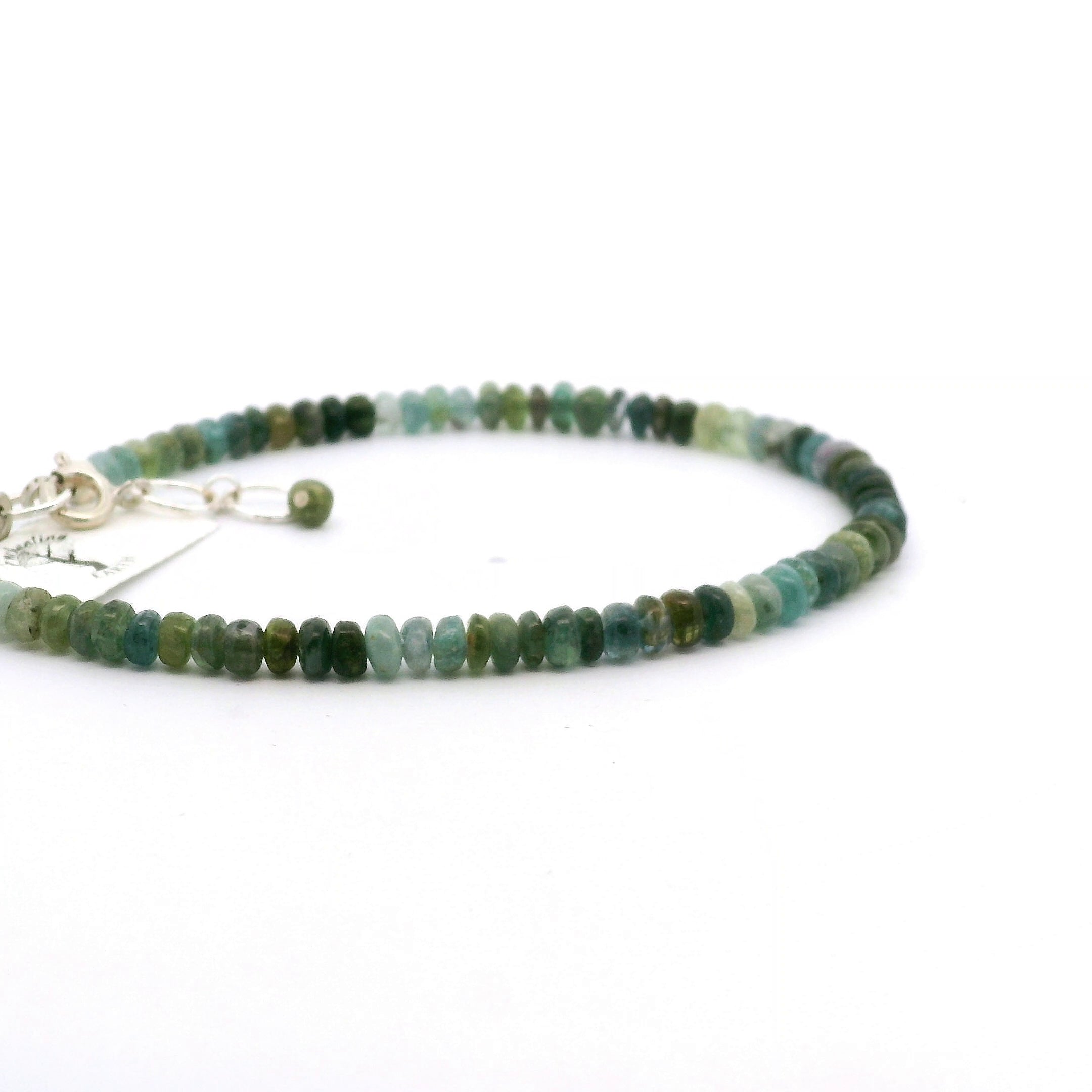 Blue Green Tourmaline Rondelle Bracelet 925 Silver for Psychic Abilities and Higher Knowledge