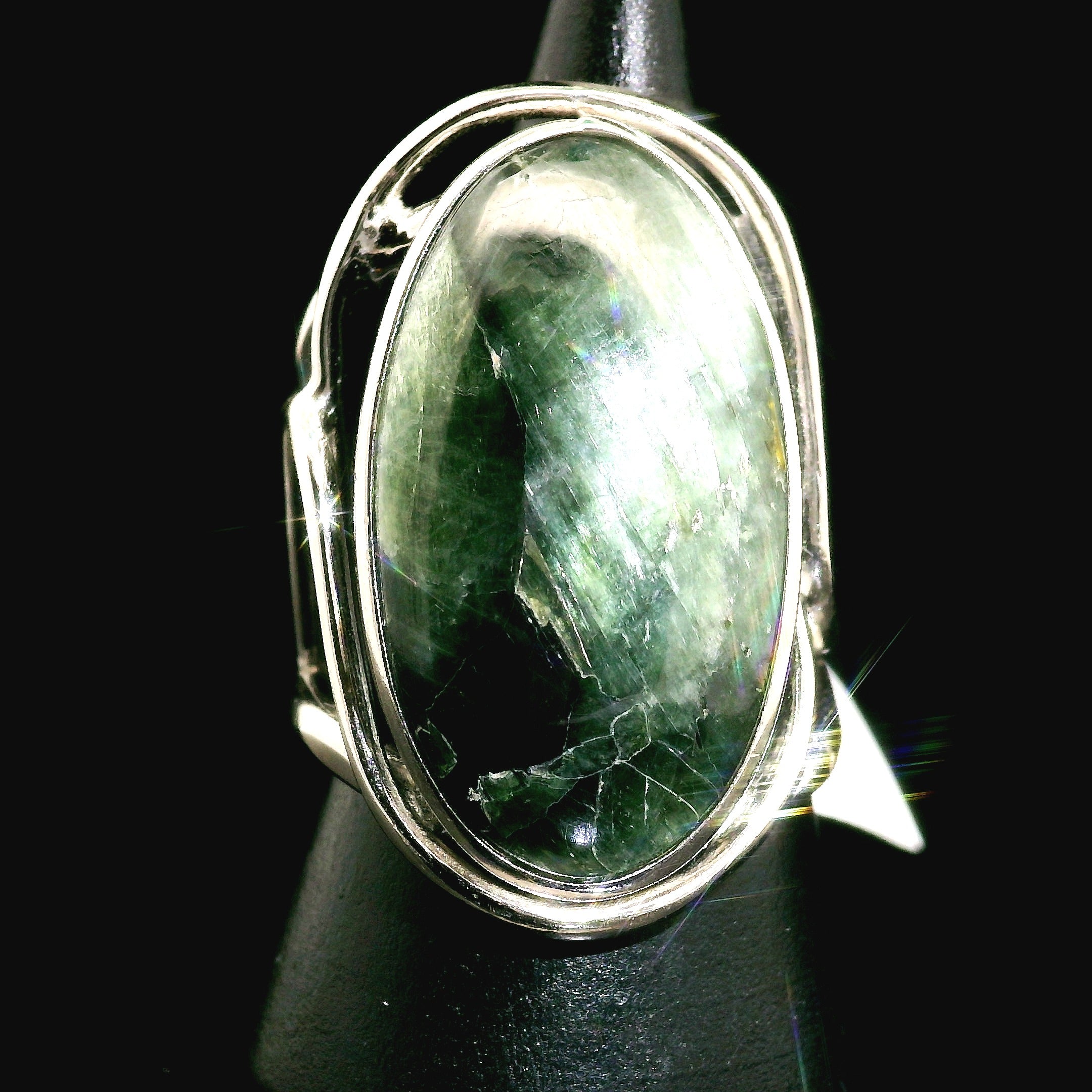 Actinolite Cuff Ring .925 Silver for Higher Levels of Awareness, Peaceful Communication and Clarity