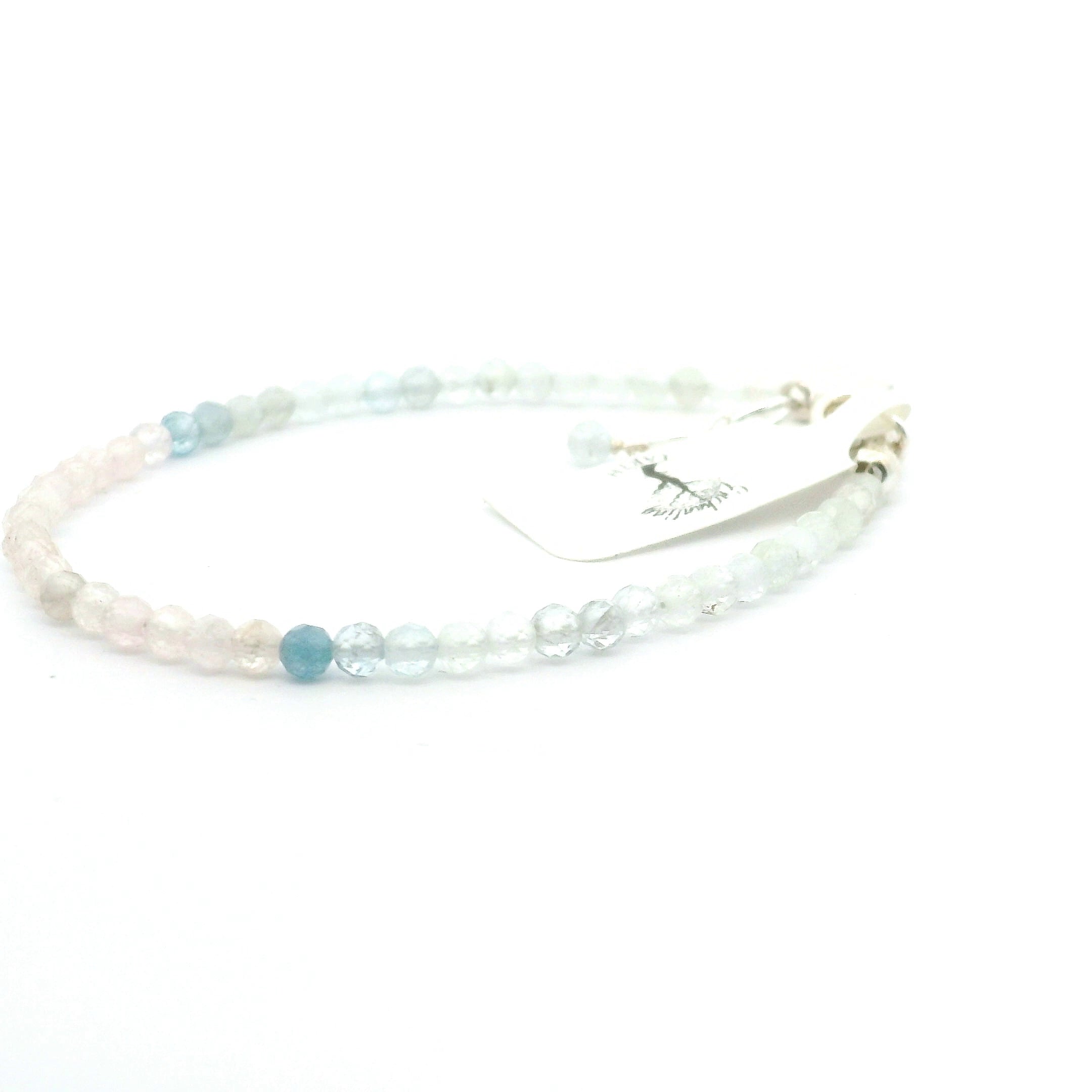 Aquamarine & Morganite Mixed Beryl Faceted Bracelet 925 Silver for Joy and Love