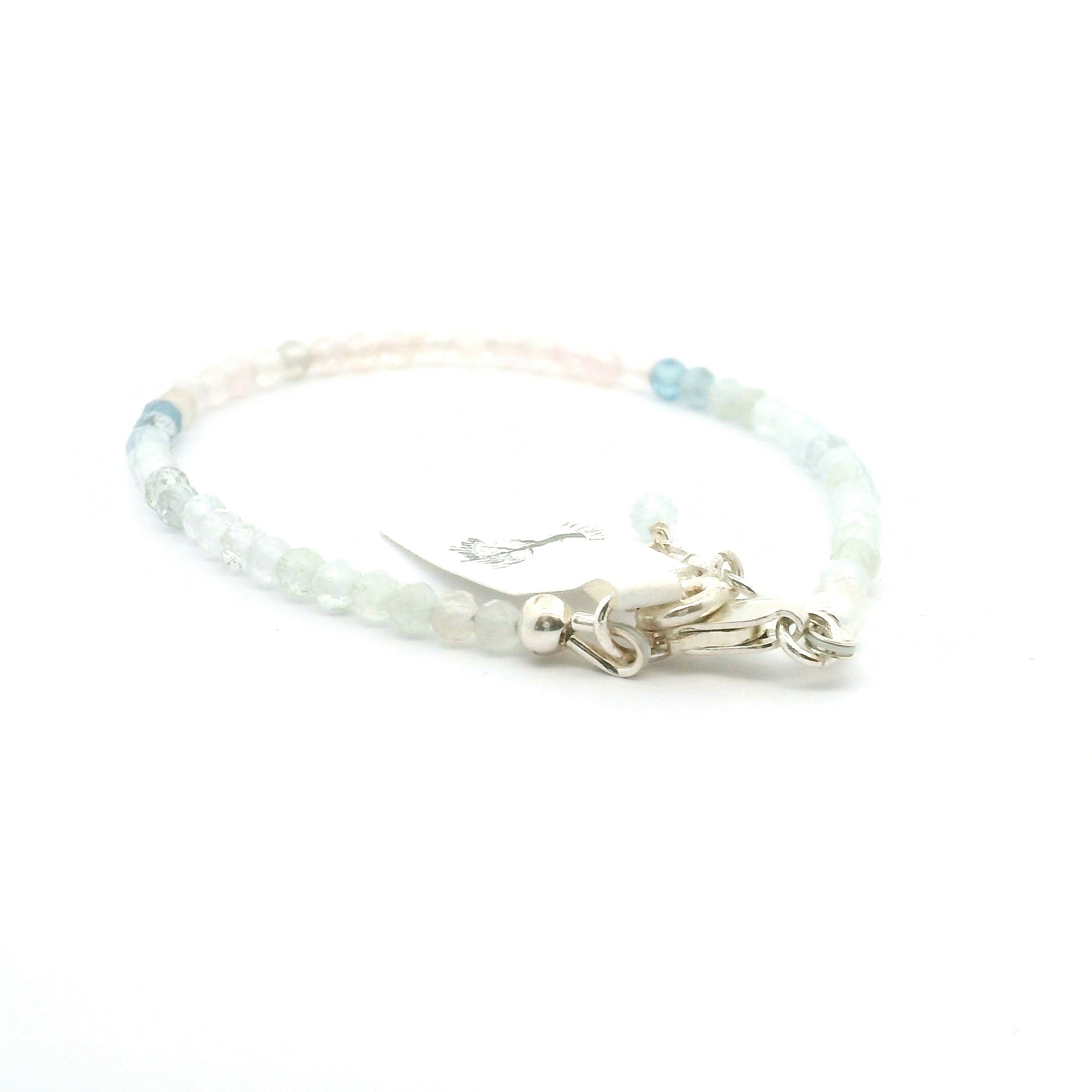 Aquamarine & Morganite Mixed Beryl Faceted Bracelet 925 Silver for Joy and Love