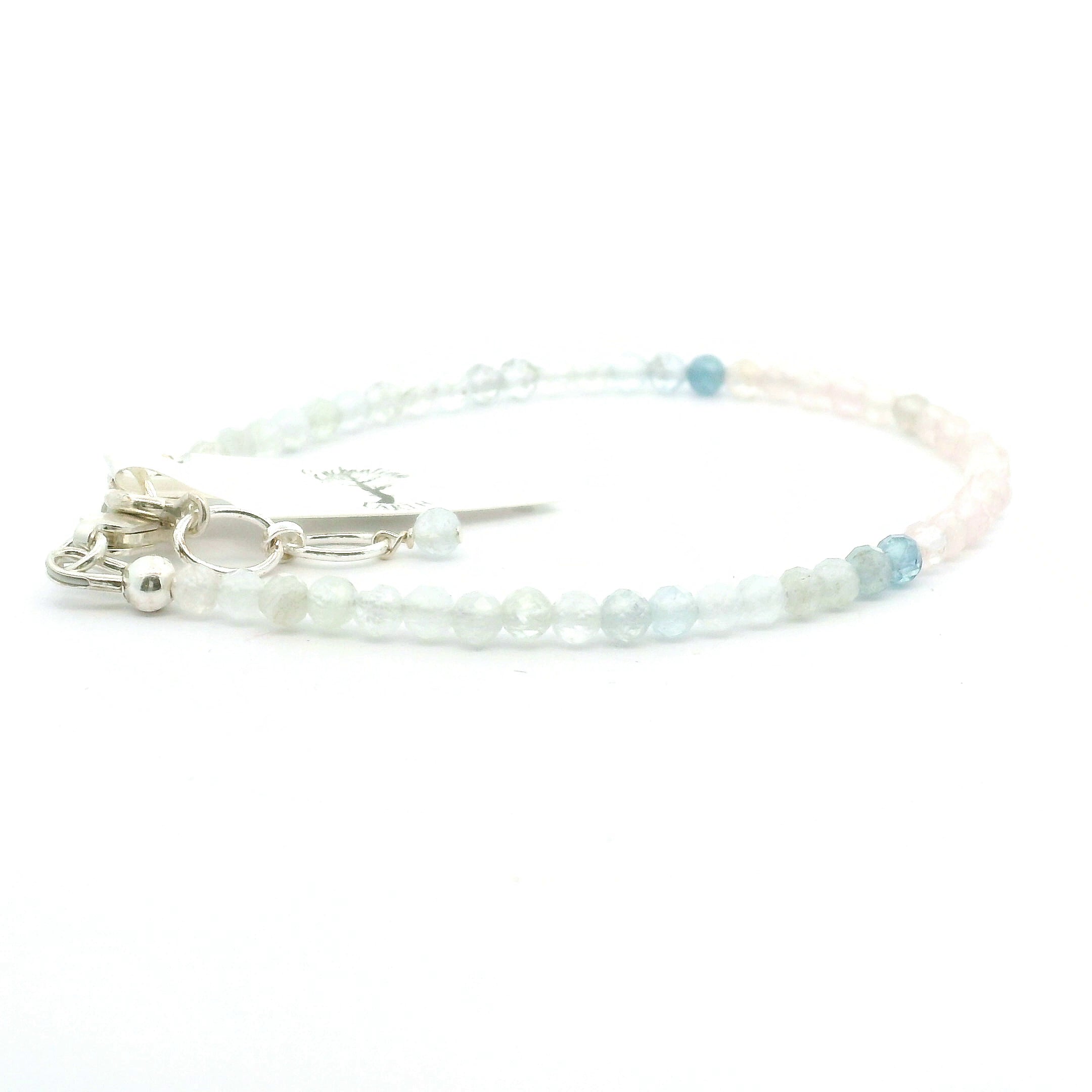 Aquamarine & Morganite Mixed Beryl Faceted Bracelet 925 Silver for Joy and Love
