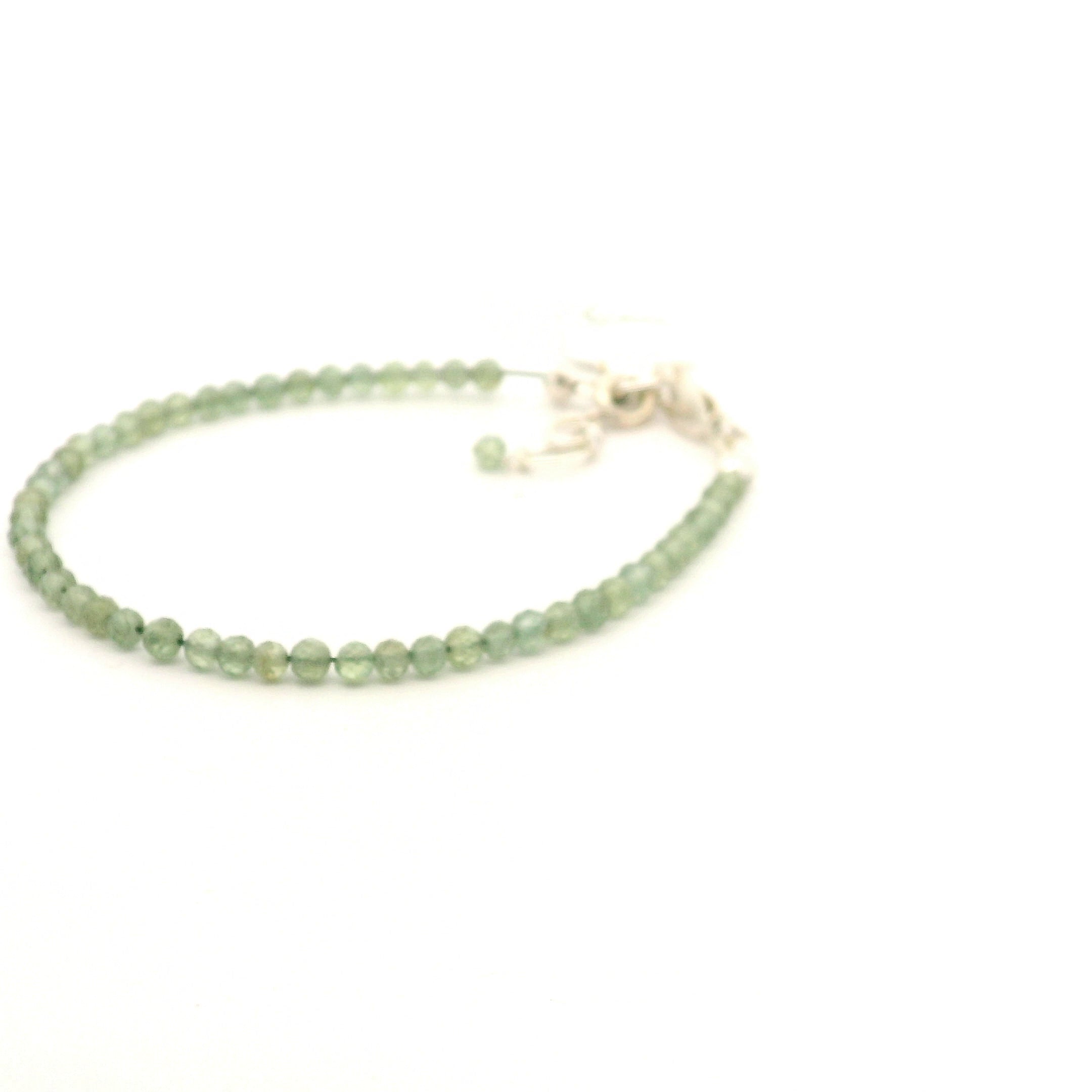 Green Apatite Micro Faceted Bracelet 925 Silver for Heart Connection and Manifestation