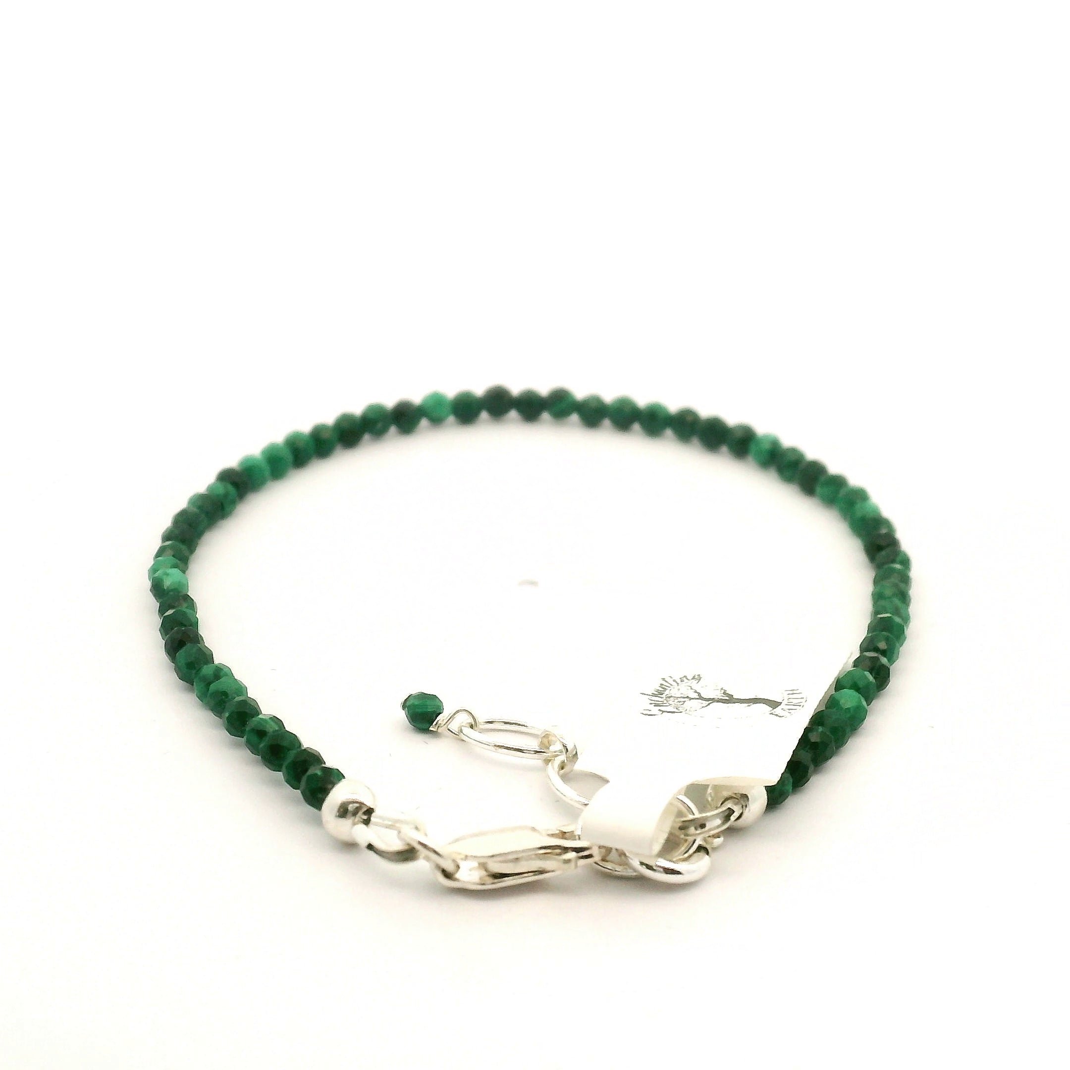 Malachite Micro Faceted Bracelet 925 Silver for Transformation and Wealth