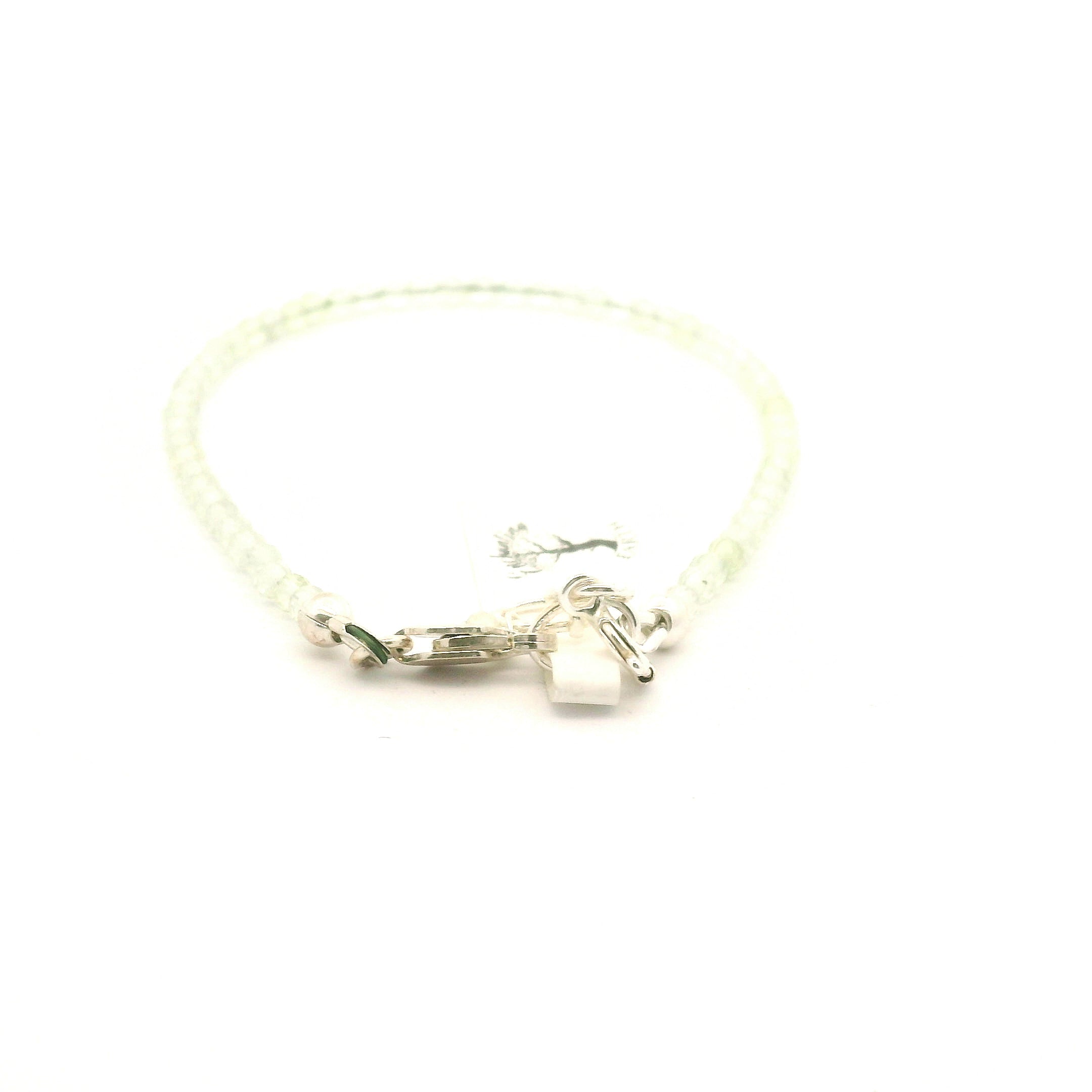 Prehnite Micro Faceted Bracelet 925 Silver for Inner Peace and Heart Healing
