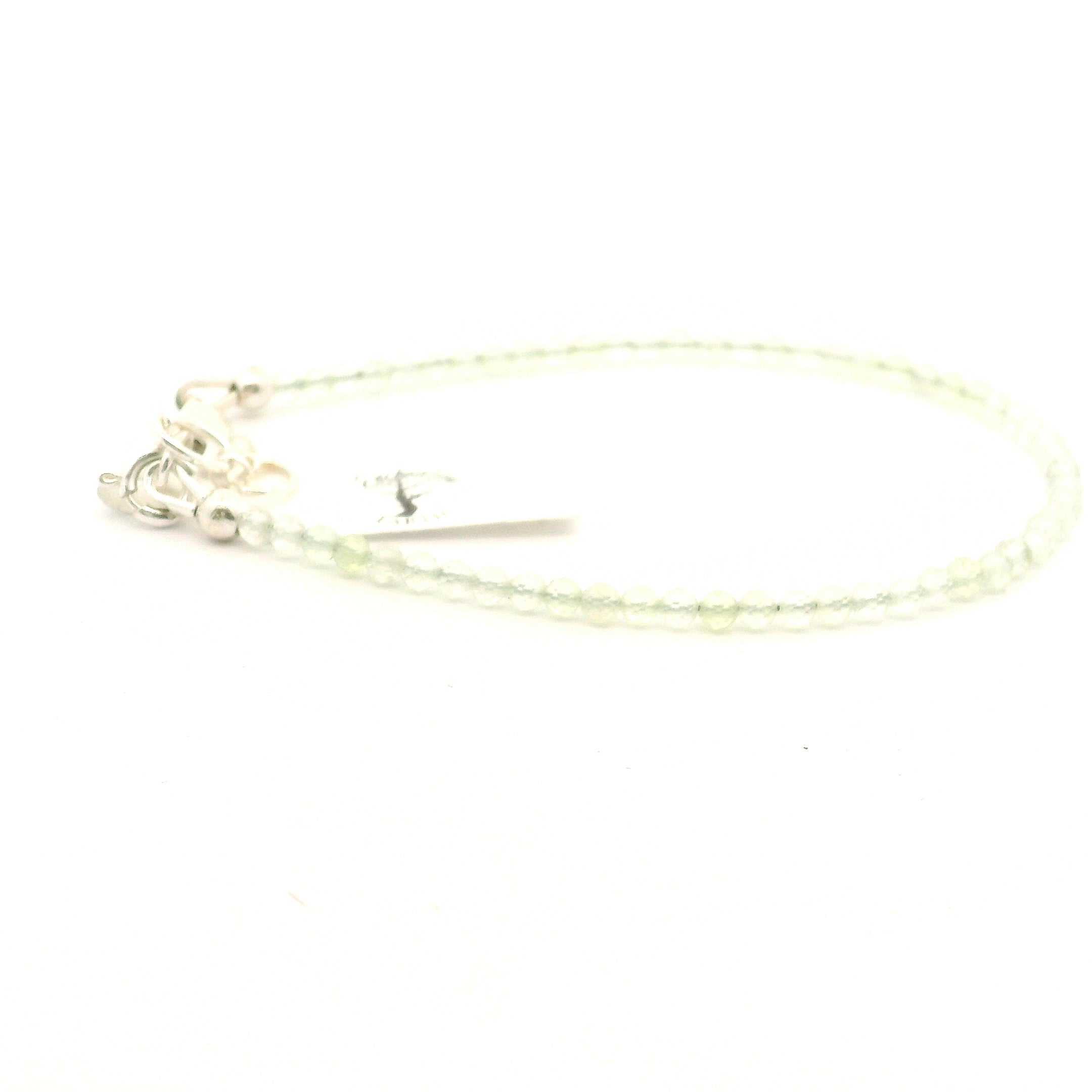 Prehnite Micro Faceted Bracelet 925 Silver for Inner Peace and Heart Healing