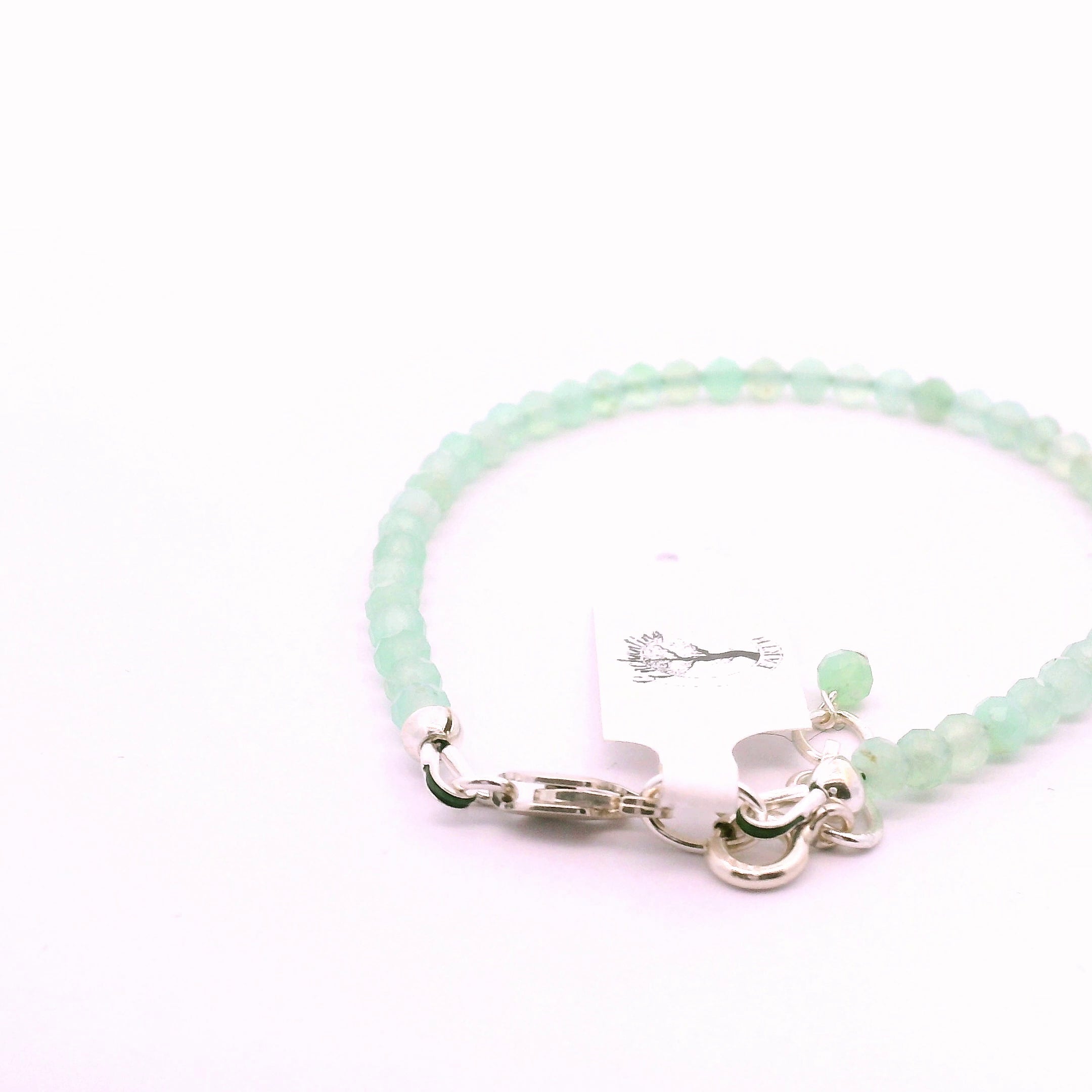 Chrysoprase Micro Faceted Bracelet 925 Silver for Abundance and Growth