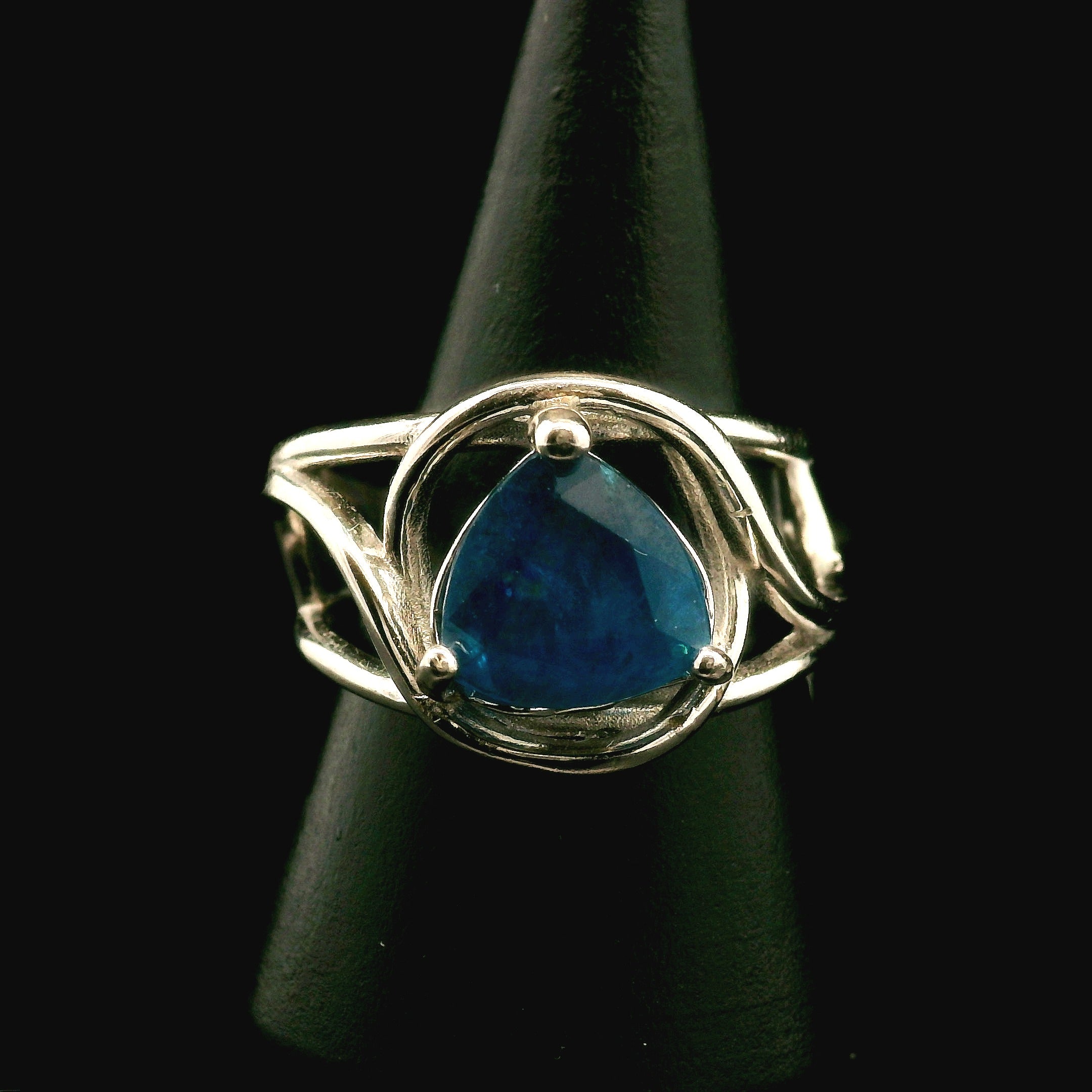 Neon Blue Apatite Cuff Ring .925 Silver for Overall Health and Wellness