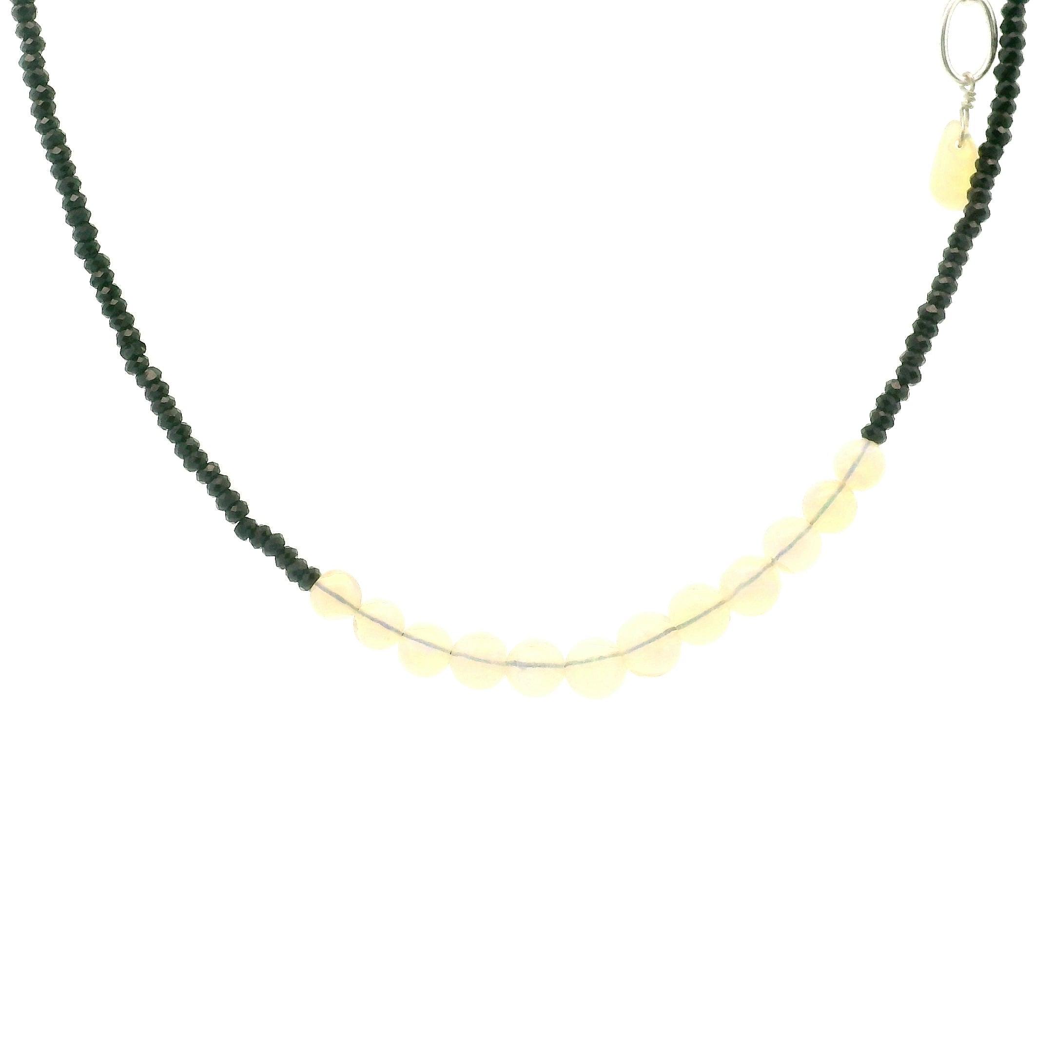 Opal & Black Spinel Micro Faceted Necklace 925 Silver for Protection and Creativity