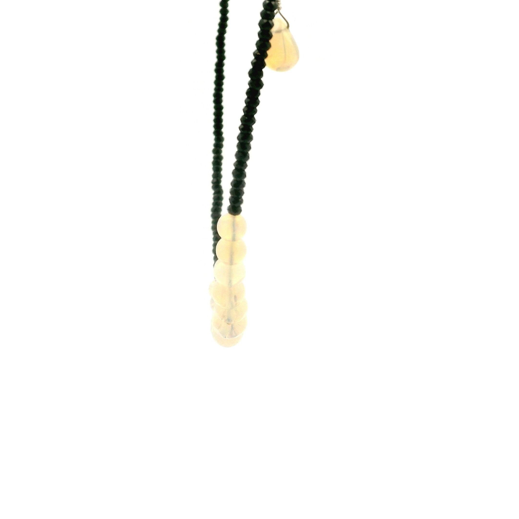 Opal & Black Spinel Micro Faceted Necklace 925 Silver for Protection and Creativity
