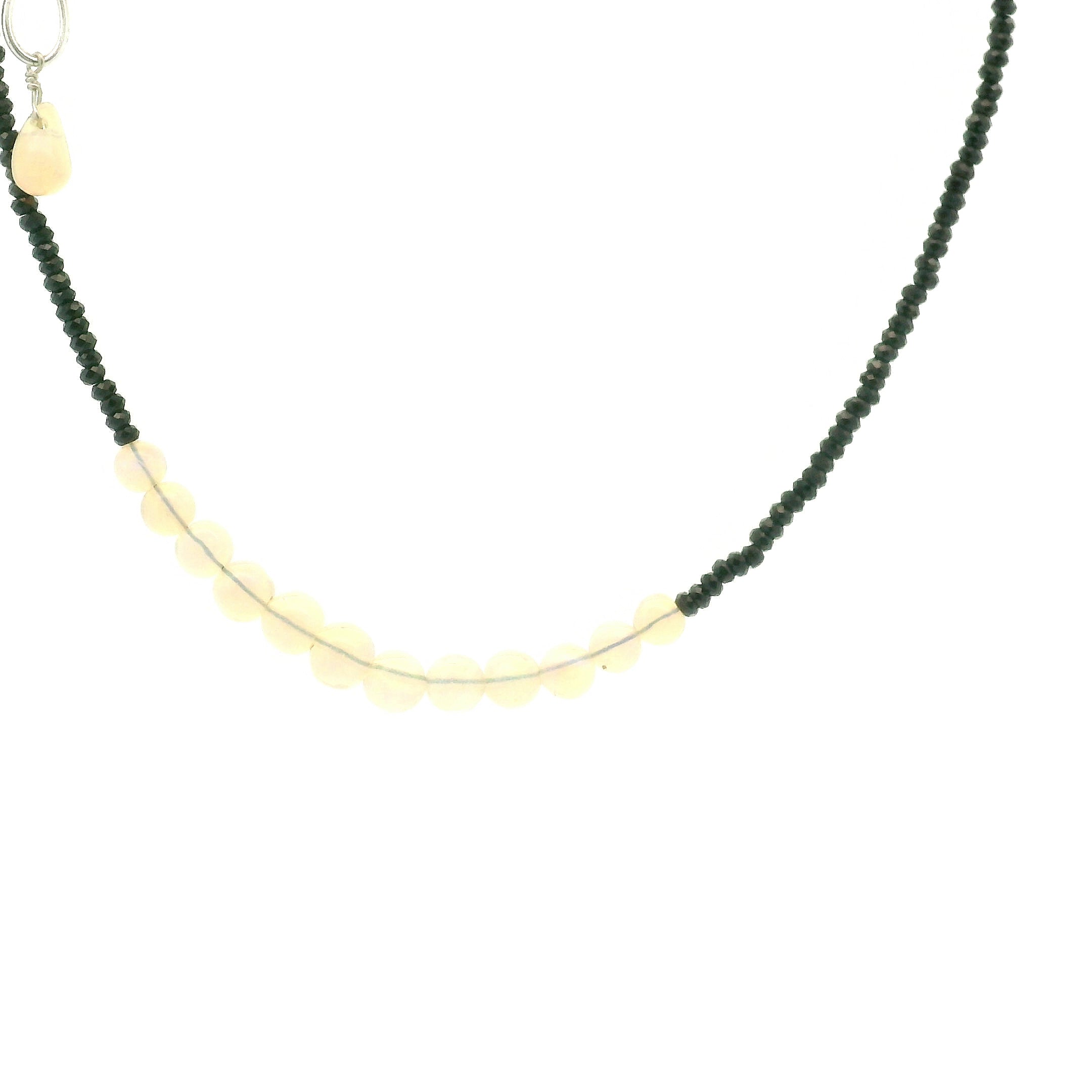 Opal & Black Spinel Micro Faceted Necklace 925 Silver for Protection and Creativity