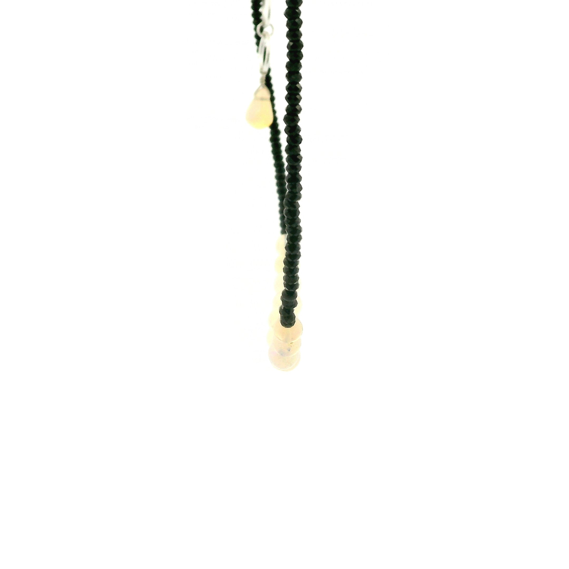 Opal & Black Spinel Micro Faceted Necklace 925 Silver for Protection and Creativity