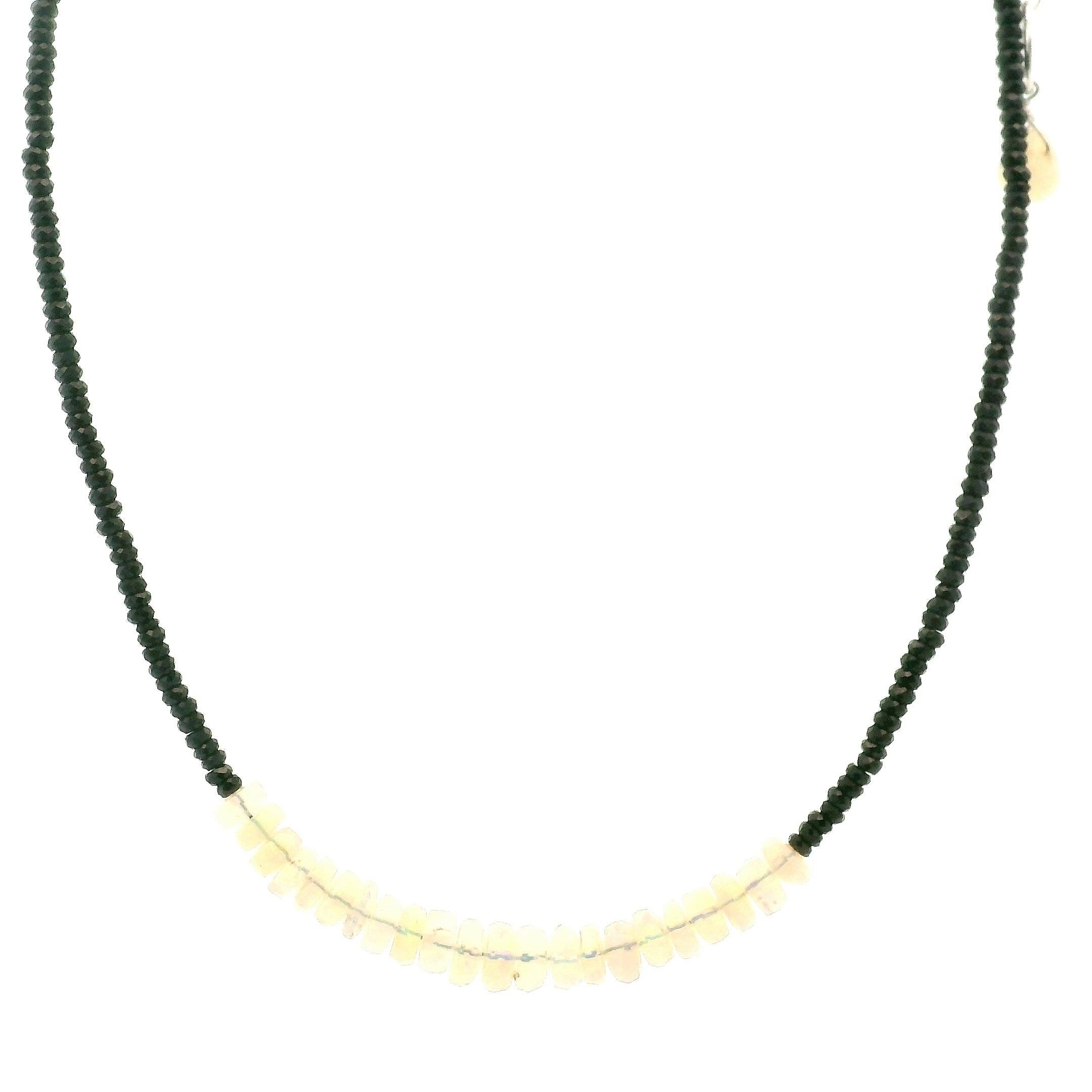 Opal & Black Spinel Micro Faceted Necklace 925 Silver for Protection and Creativity