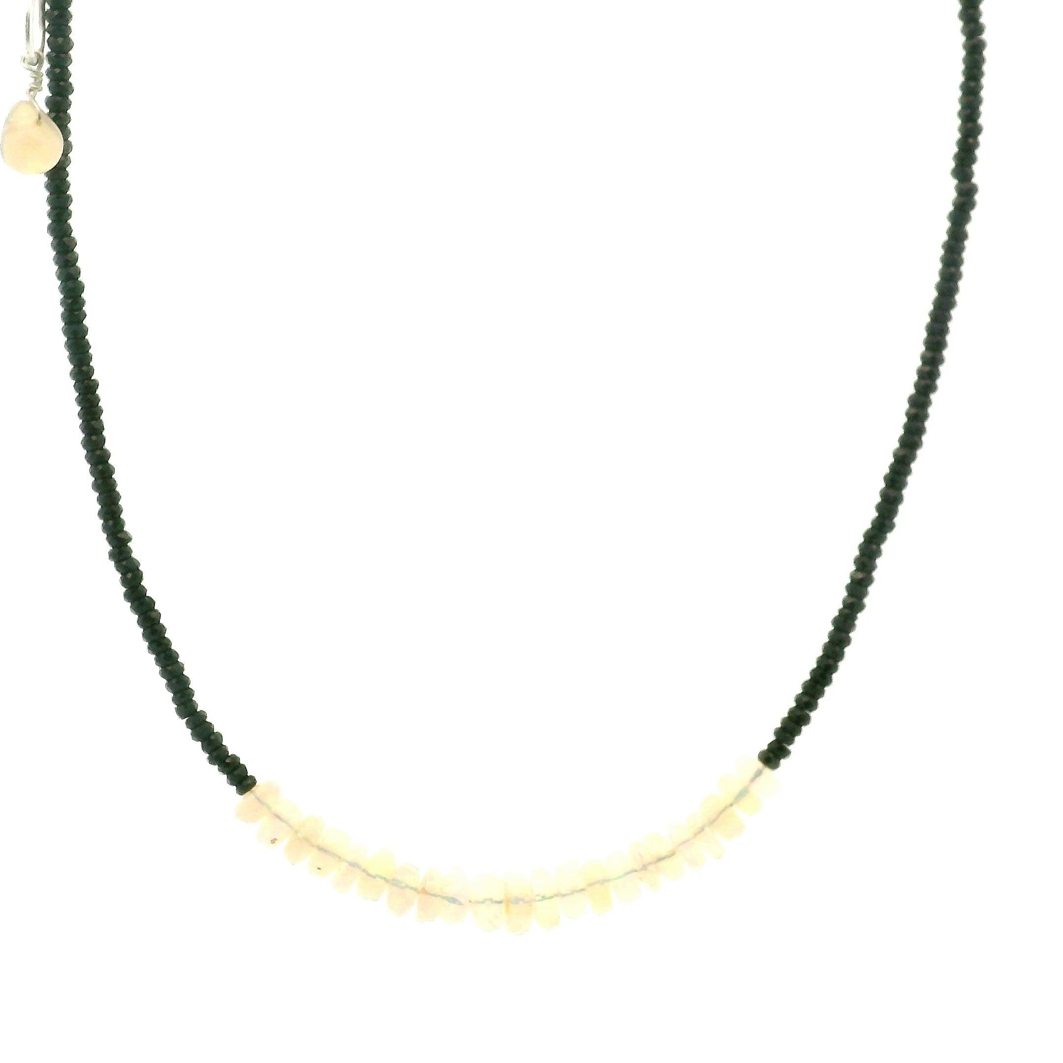 Opal & Black Spinel Micro Faceted Necklace 925 Silver for Protection and Creativity