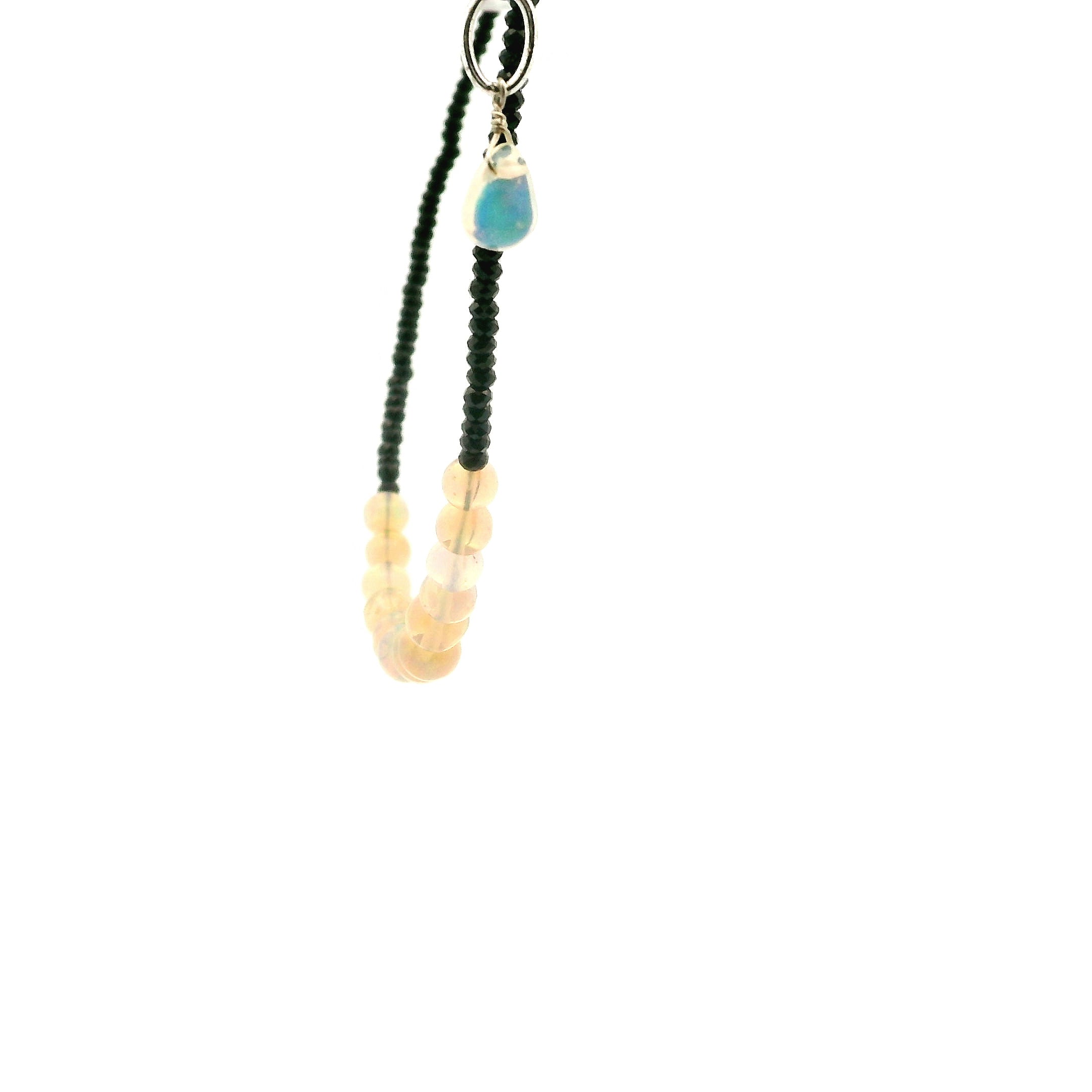 Opal & Black Spinel Micro Faceted Necklace 925 Silver for Protection and Creativity