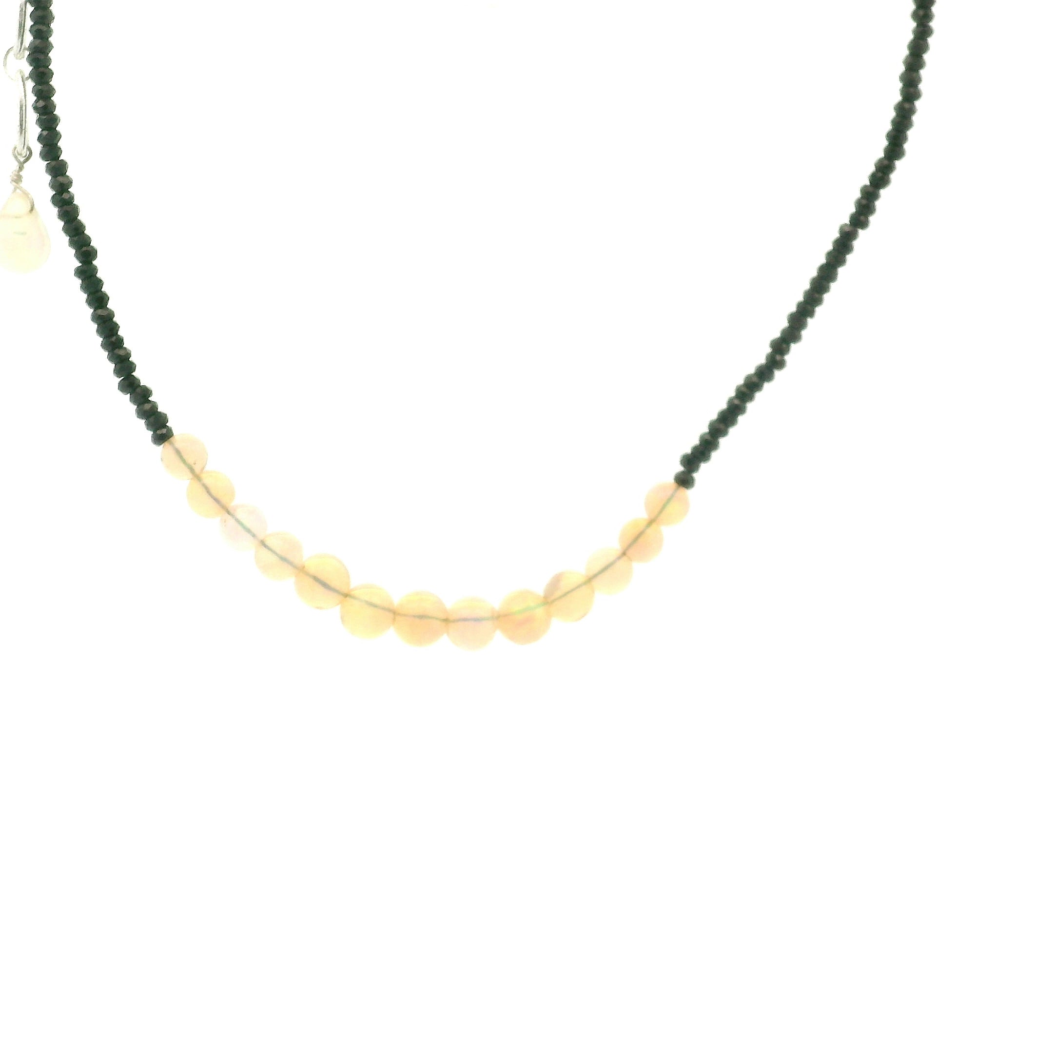 Opal & Black Spinel Micro Faceted Necklace 925 Silver for Protection and Creativity
