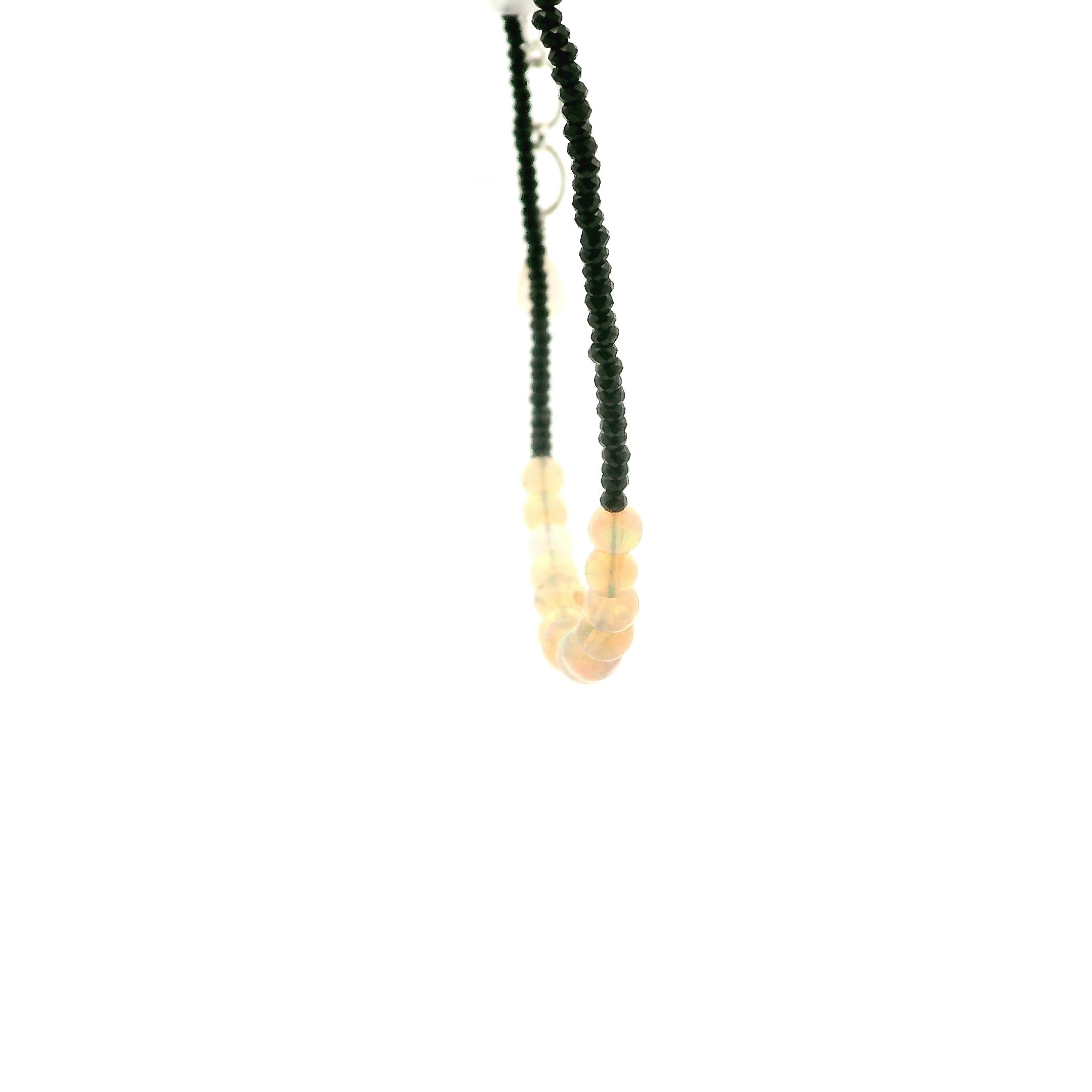 Opal & Black Spinel Micro Faceted Necklace 925 Silver for Protection and Creativity