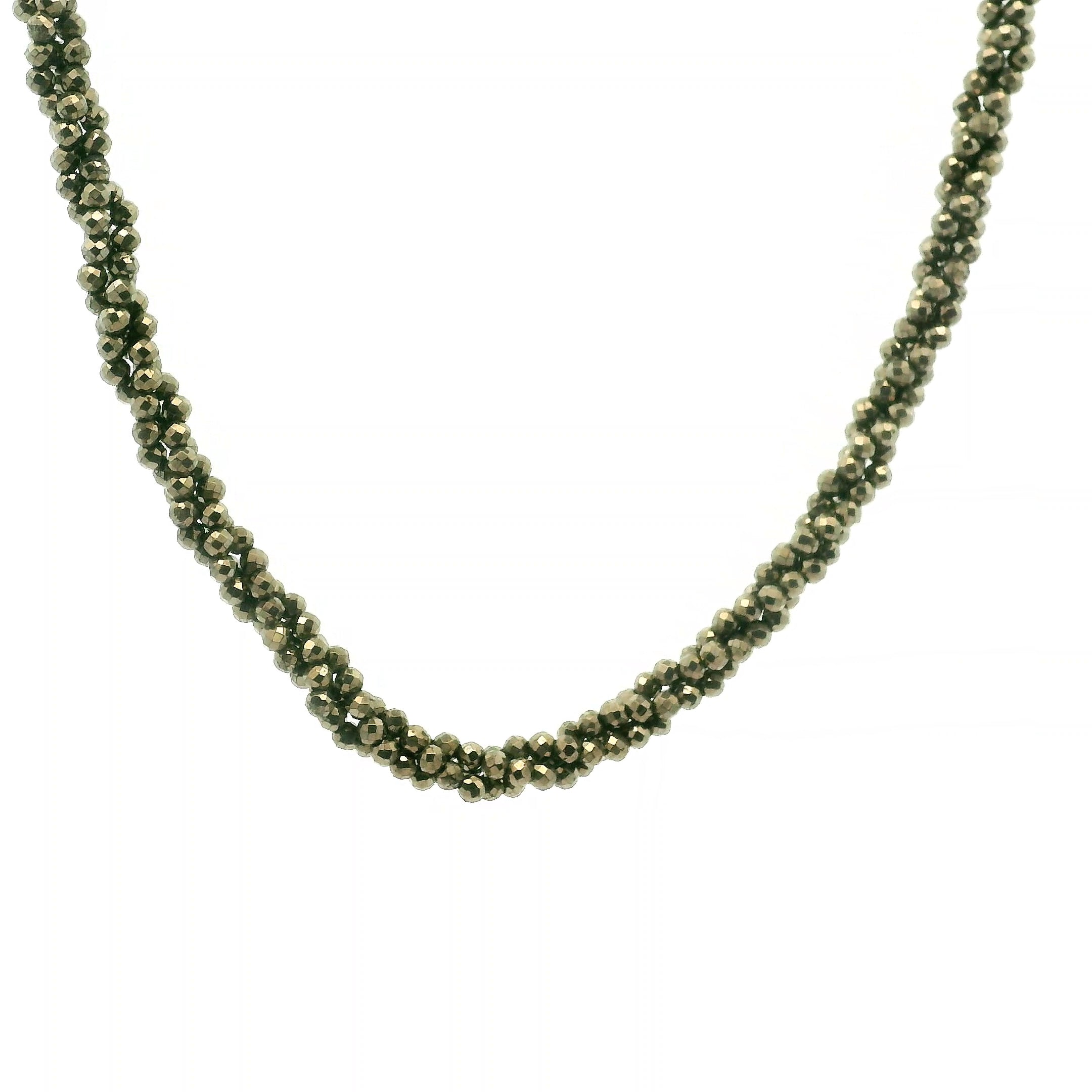 Pyrite Braided Micro Faceted Necklace 925 Silver for Grounding and Confidence