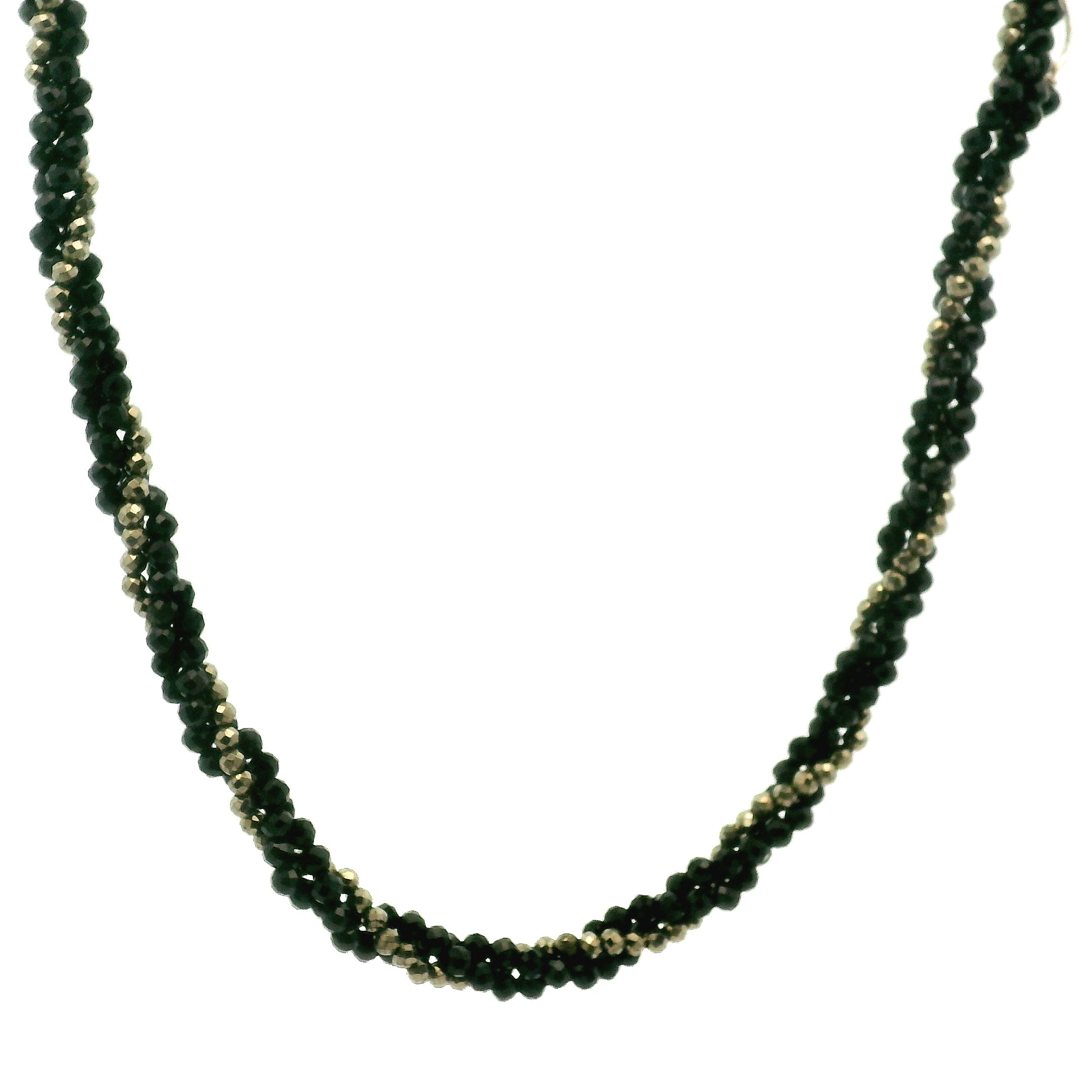 Pyrite & Black Tourmaline Braided Micro Faceted Necklace 925 Silver for Grounding and Protection