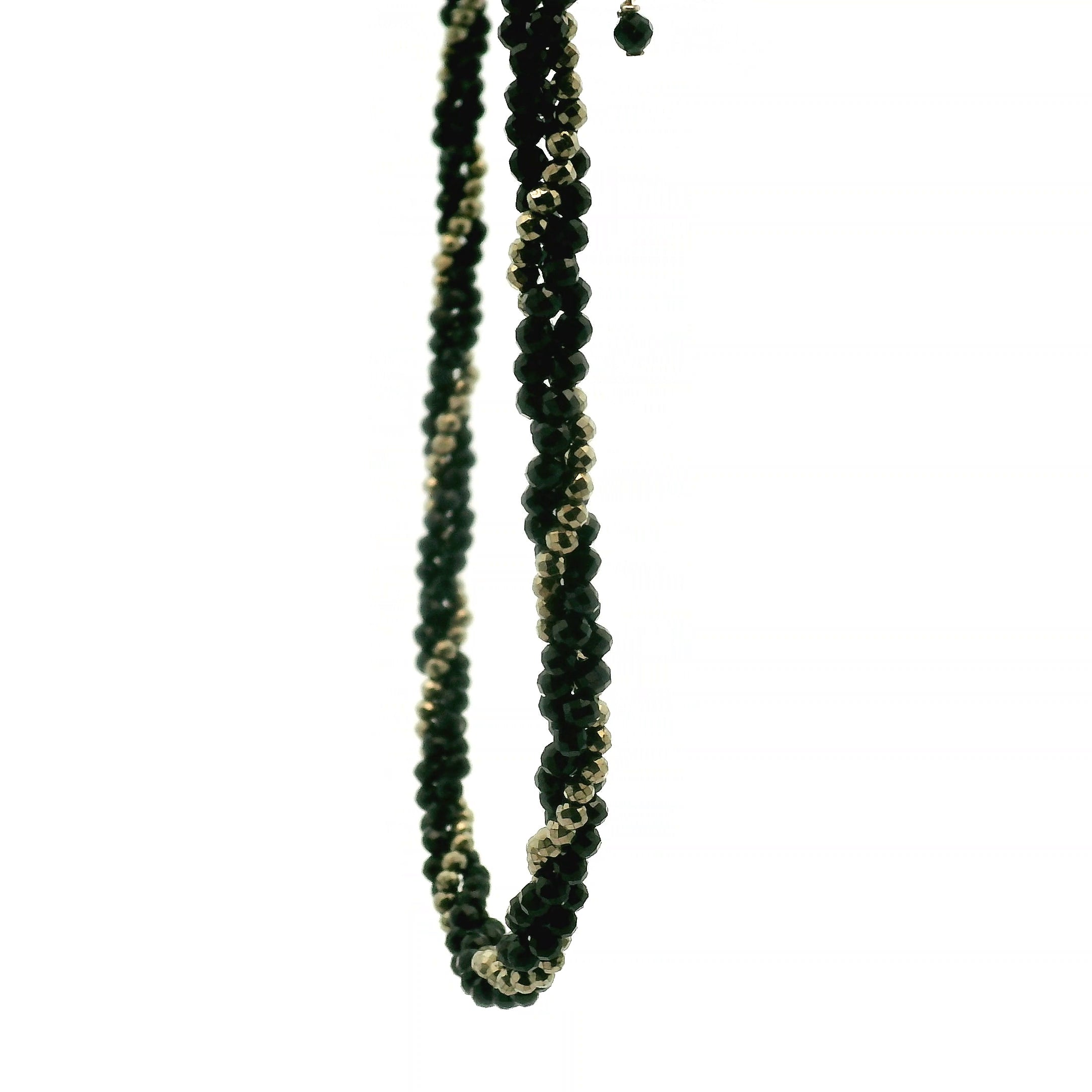 Pyrite & Black Tourmaline Braided Micro Faceted Necklace 925 Silver for Grounding and Protection