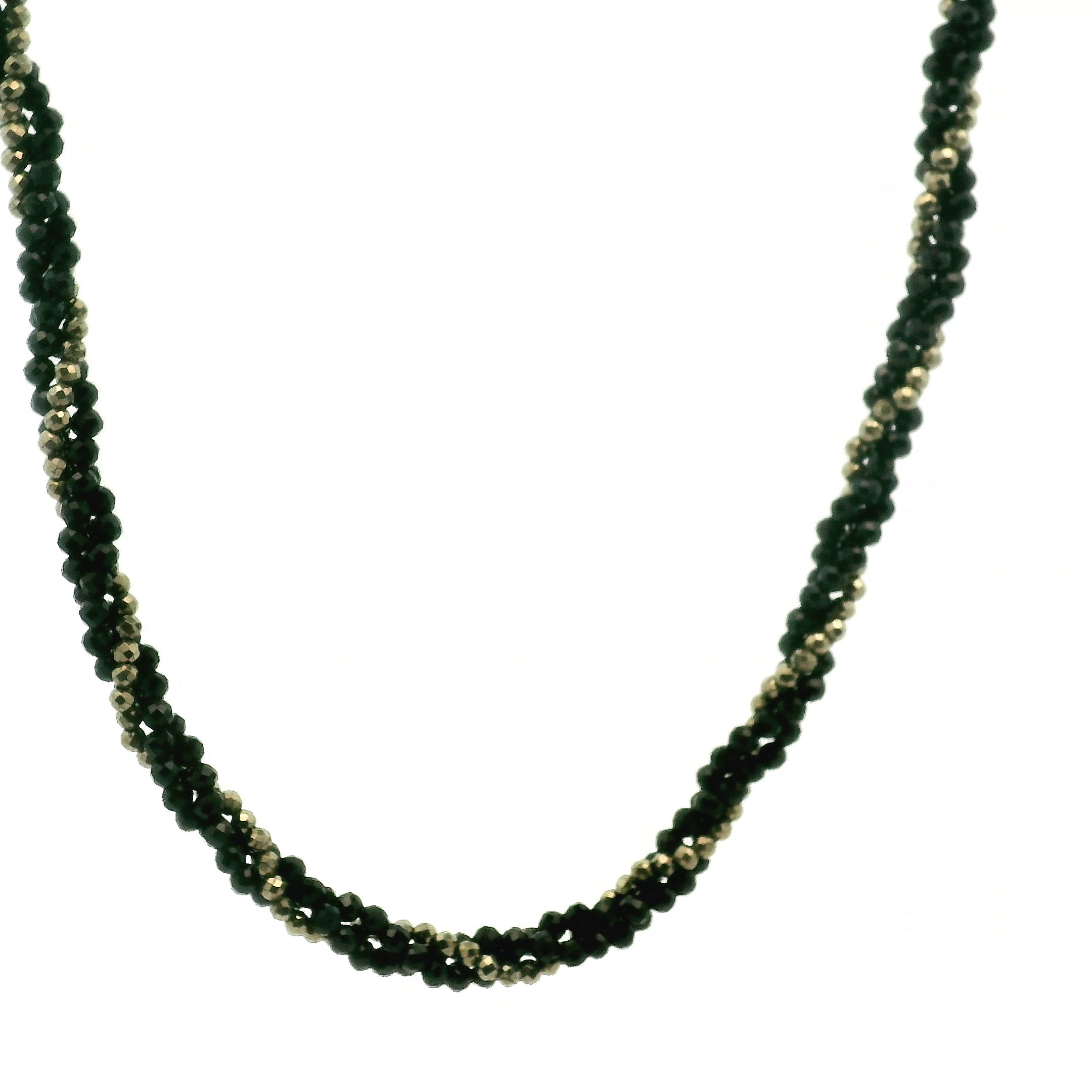 Pyrite & Black Tourmaline Braided Micro Faceted Necklace 925 Silver for Grounding and Protection