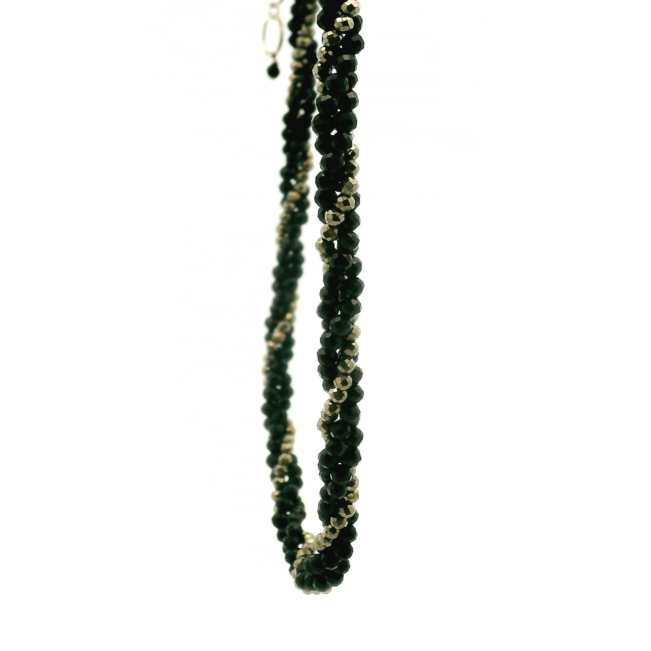 Pyrite & Black Tourmaline Braided Micro Faceted Necklace 925 Silver for Grounding and Protection