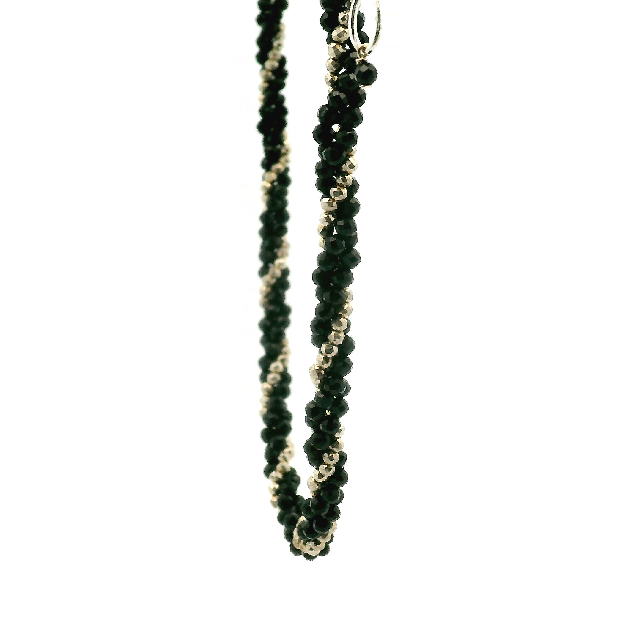 Pyrite & Black Tourmaline Braided Micro Faceted Necklace 925 Silver for Grounding and Protection