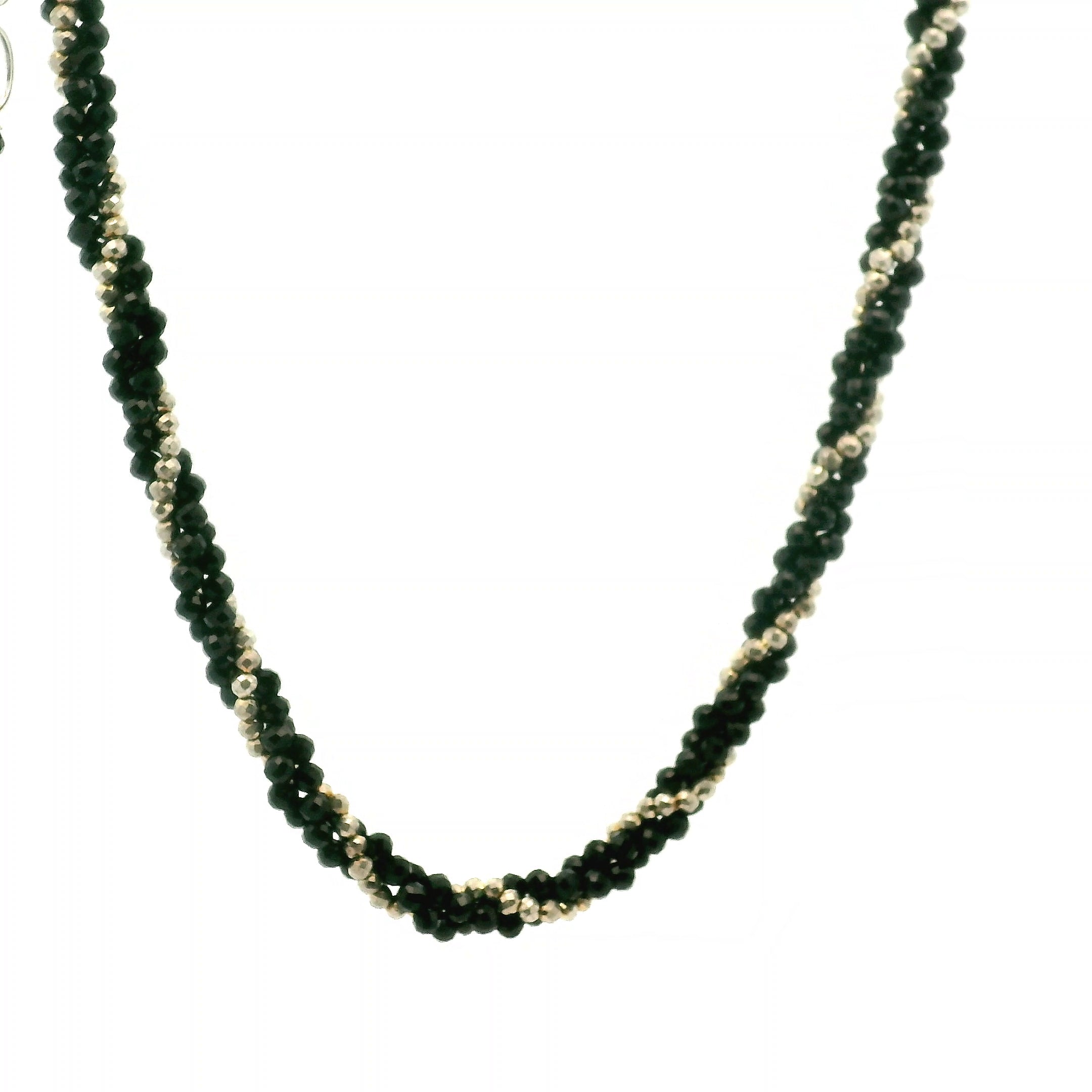 Pyrite & Black Tourmaline Braided Micro Faceted Necklace 925 Silver for Grounding and Protection