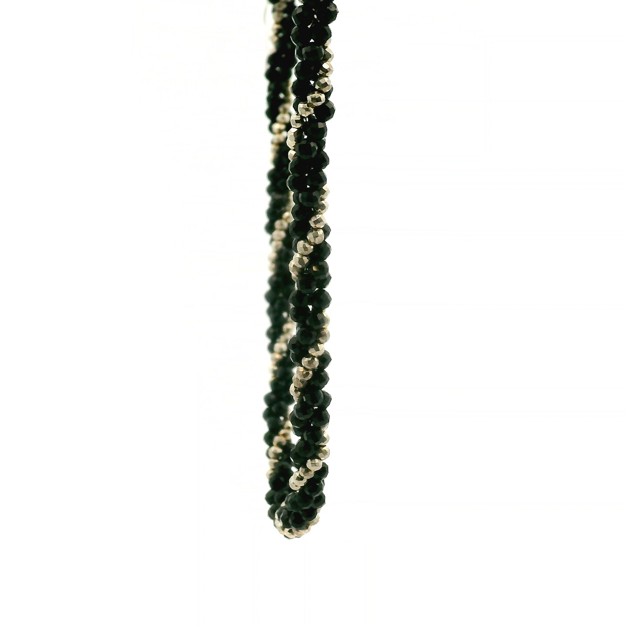 Pyrite & Black Tourmaline Braided Micro Faceted Necklace 925 Silver for Grounding and Protection
