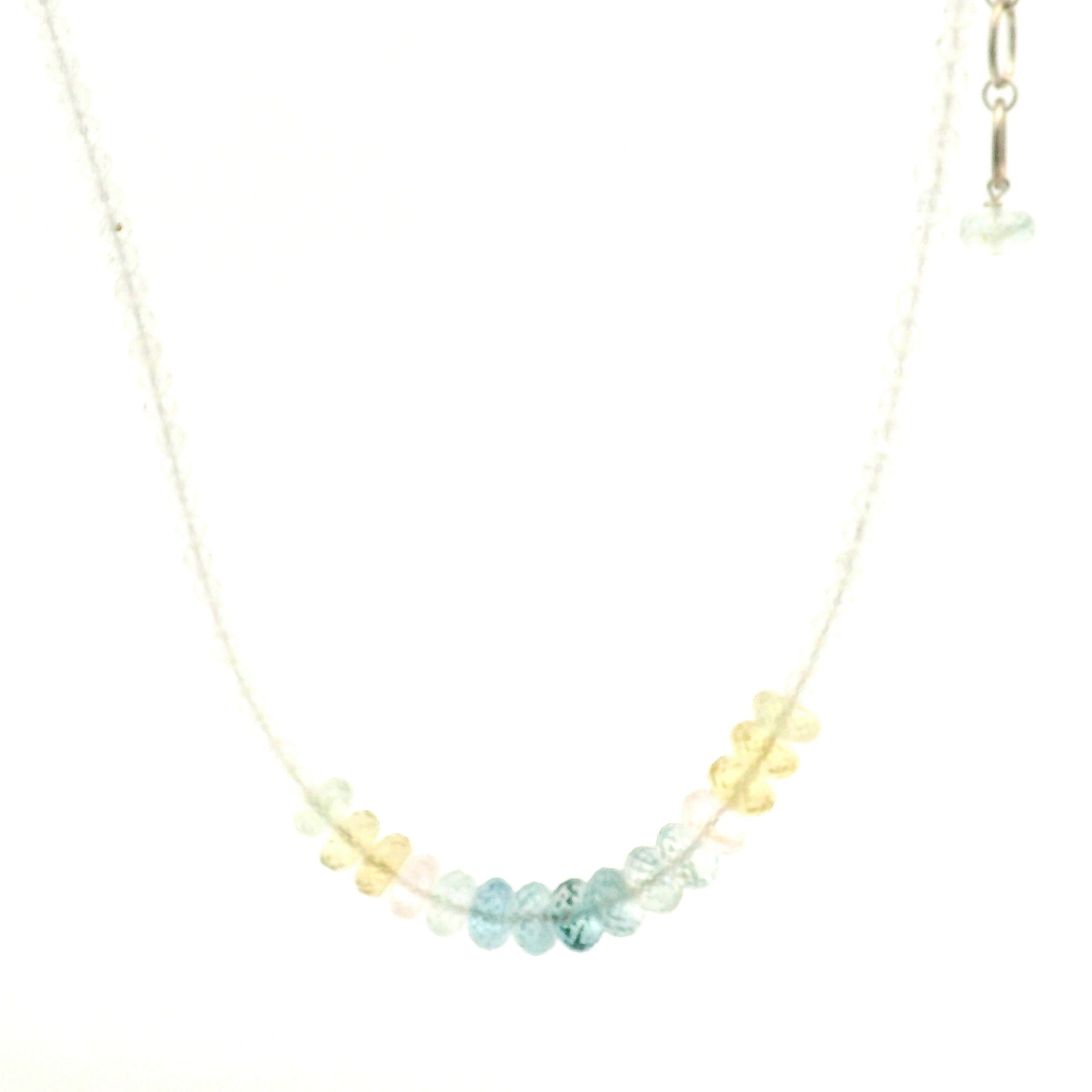 Aquamarine, Morganite & Heliodor Rondelle with White Topaz Micro Faceted Necklace 925 Silver for Joy, Love and Peace