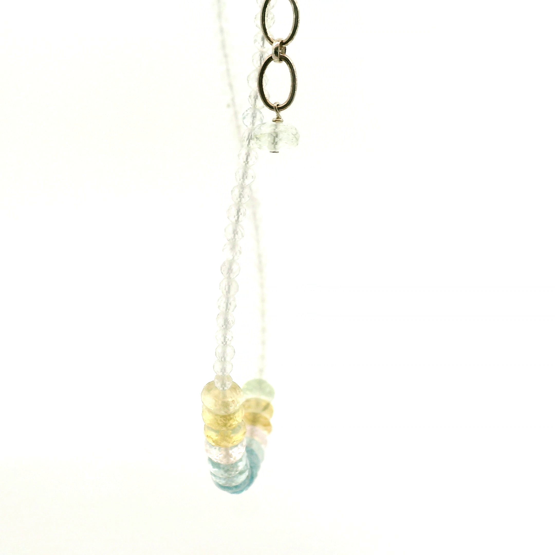 Aquamarine, Morganite & Heliodor Rondelle with White Topaz Micro Faceted Necklace 925 Silver for Joy, Love and Peace