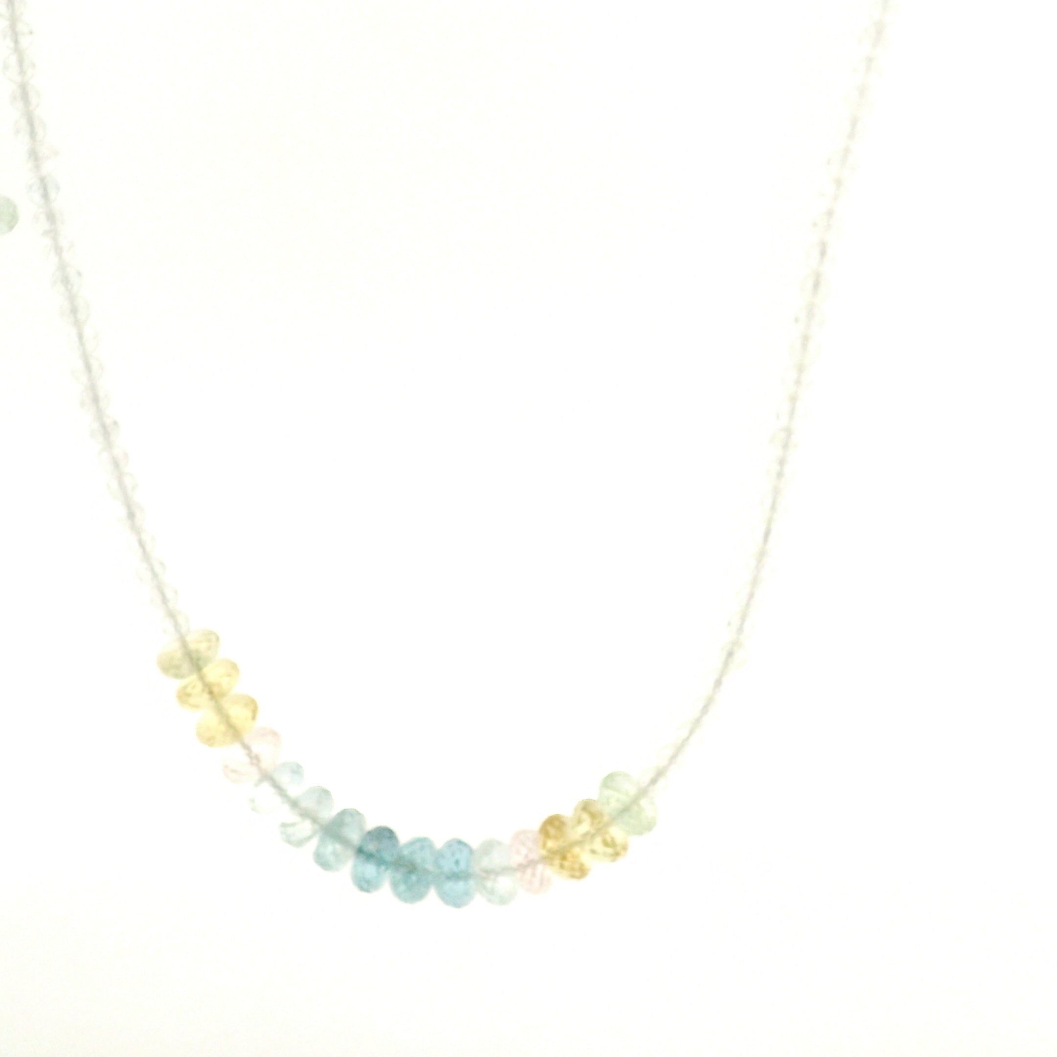 Aquamarine, Morganite & Heliodor Rondelle with White Topaz Micro Faceted Necklace 925 Silver for Joy, Love and Peace