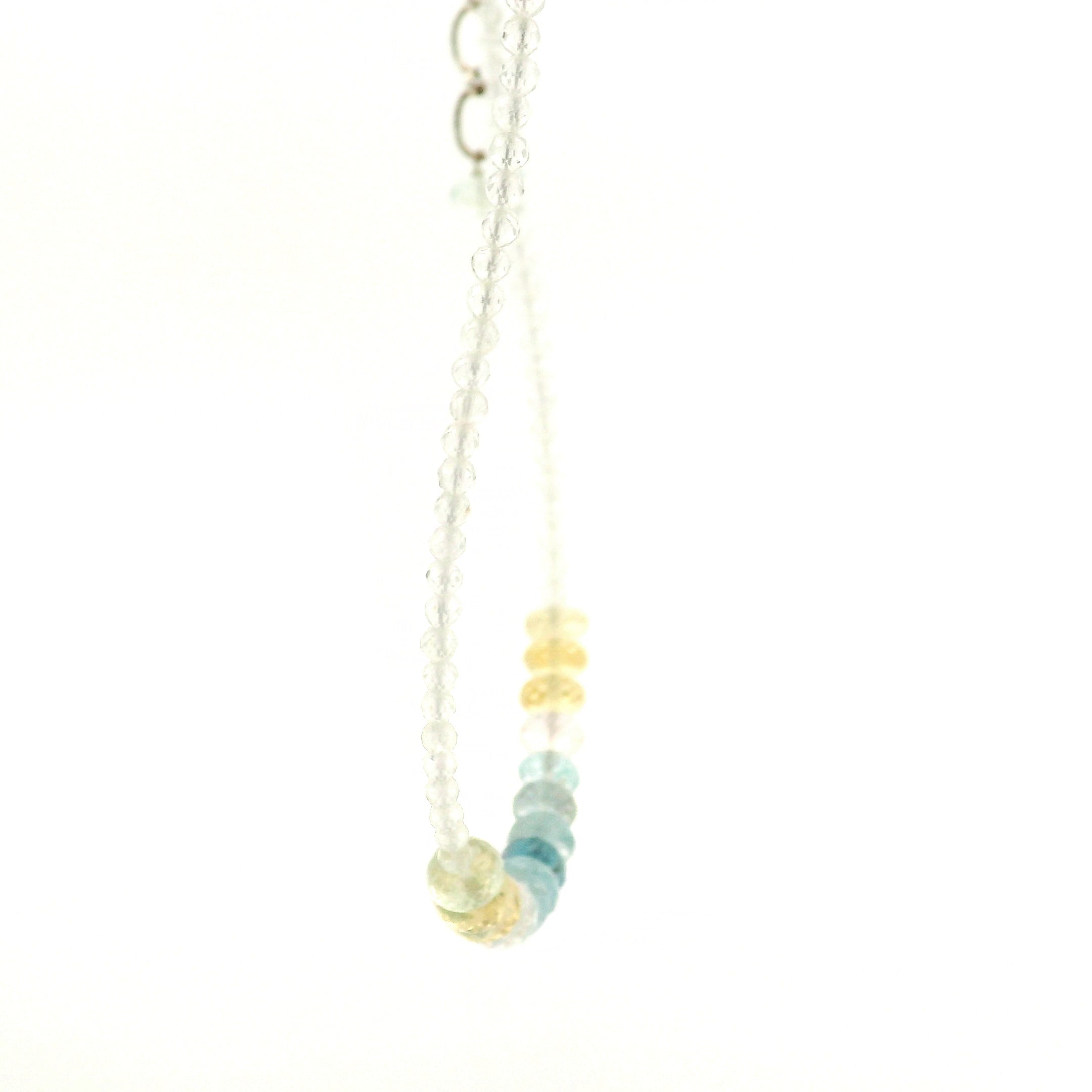 Aquamarine, Morganite & Heliodor Rondelle with White Topaz Micro Faceted Necklace 925 Silver for Joy, Love and Peace