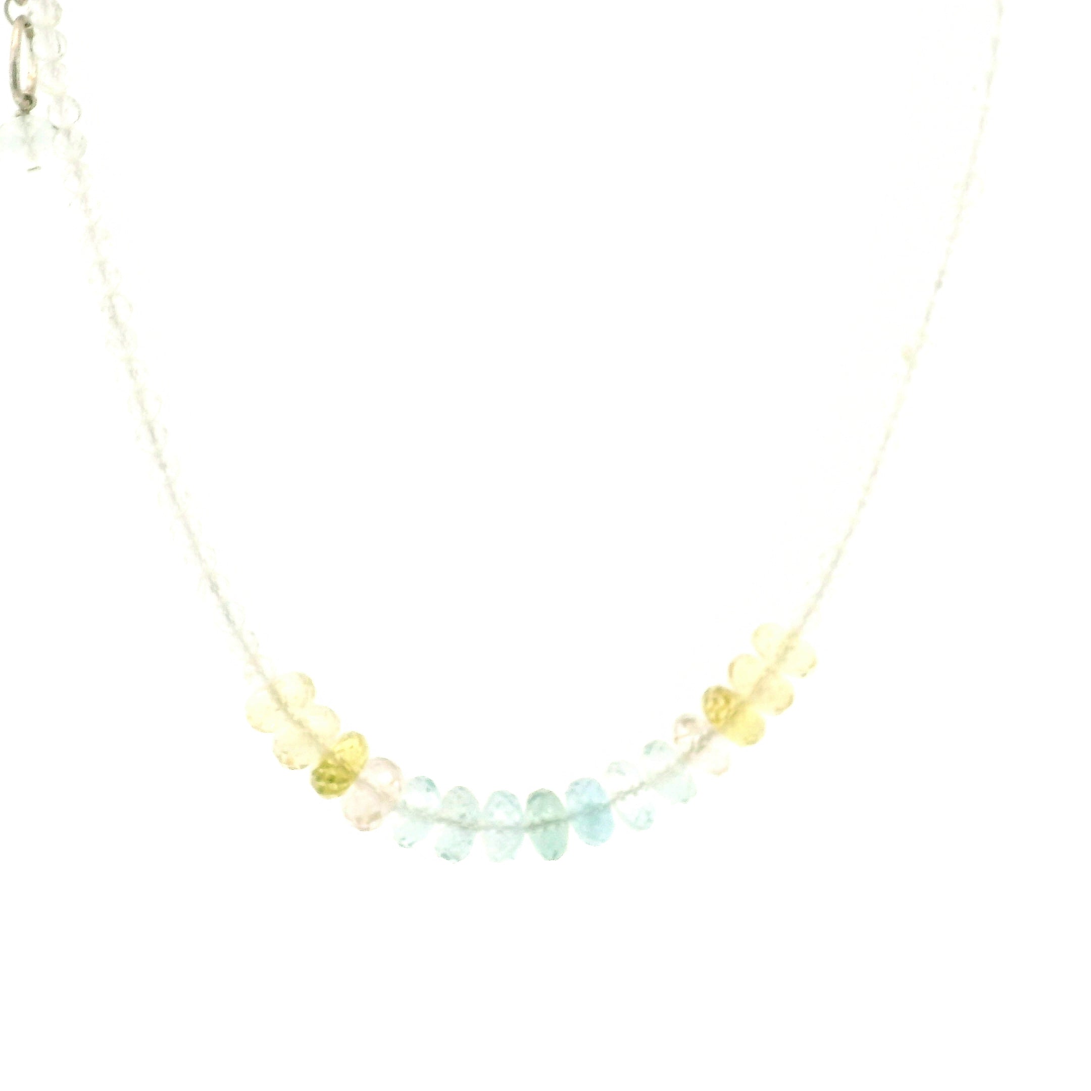 Aquamarine, Morganite & Heliodor Rondelle with White Topaz Micro Faceted Necklace 925 Silver for Joy, Love and Peace