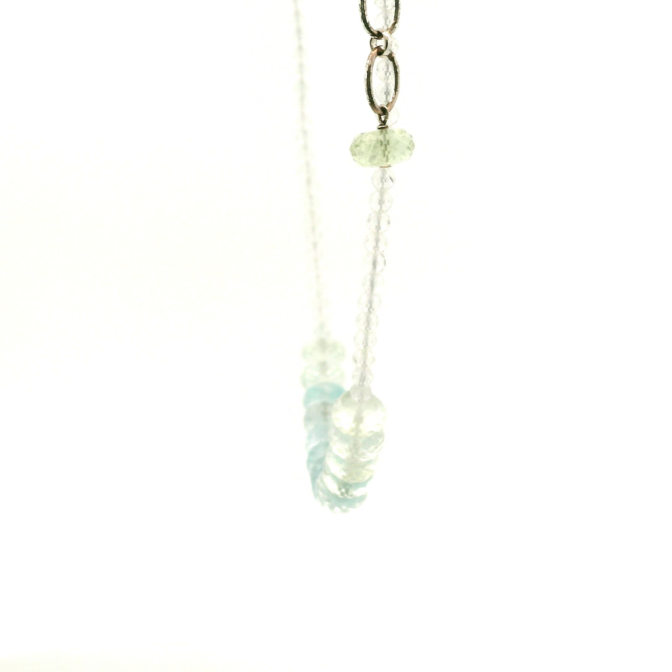 Aquamarine, Morganite & Heliodor Rondelle with White Topaz Micro Faceted Necklace 925 Silver for Joy, Love and Peace