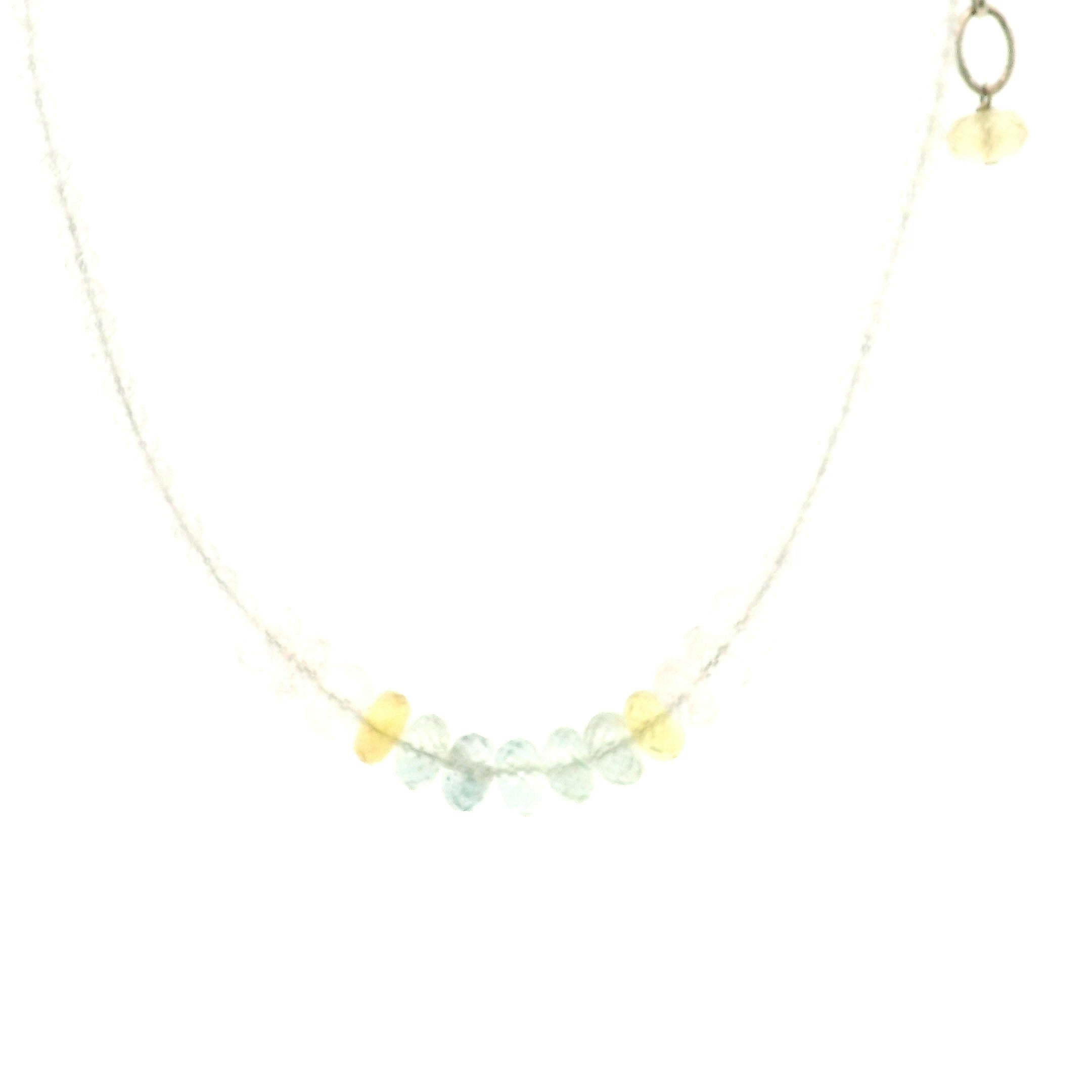 Aquamarine, Morganite & Heliodor Rondelle with White Topaz Micro Faceted Necklace 925 Silver for Joy, Love and Peace