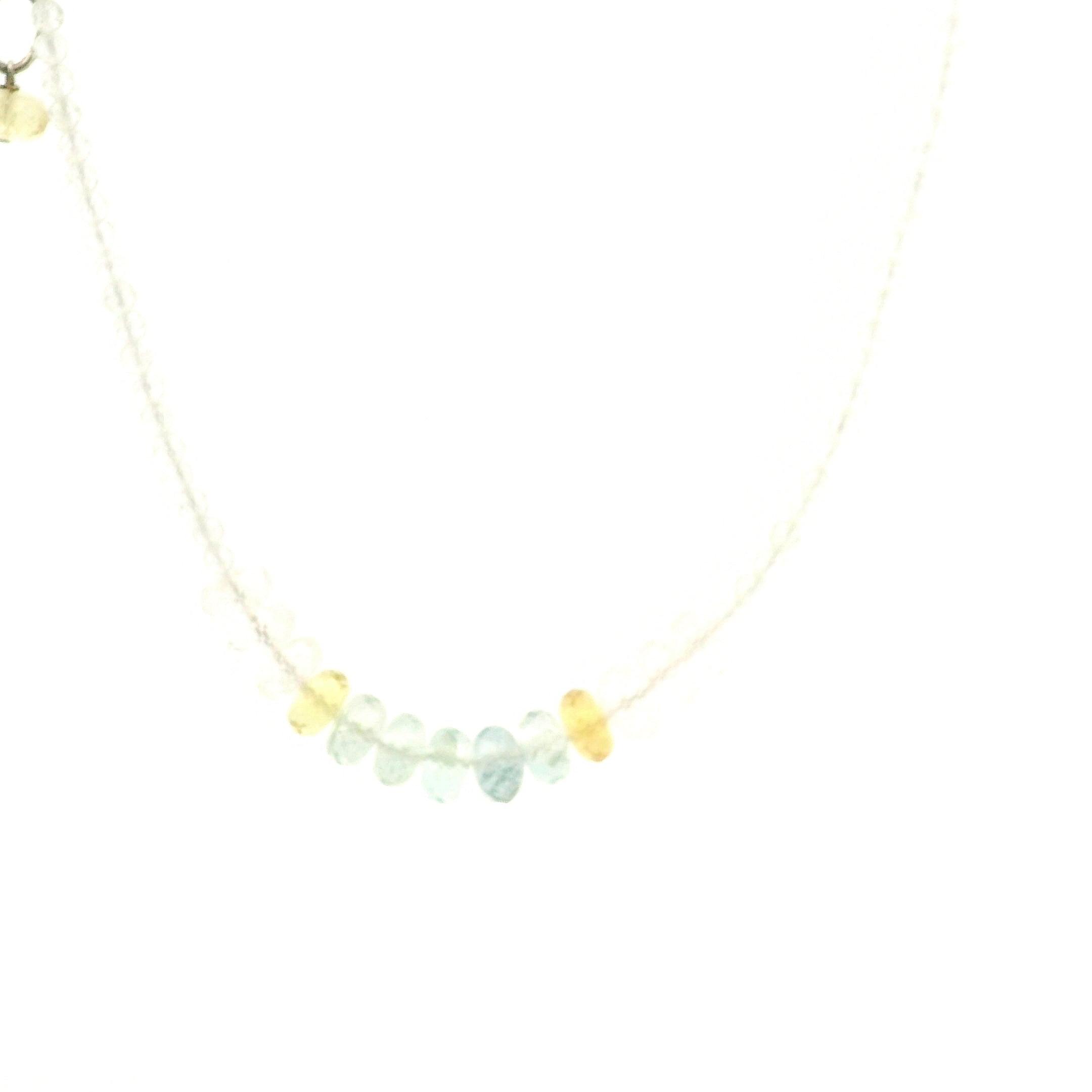 Aquamarine, Morganite & Heliodor Rondelle with White Topaz Micro Faceted Necklace 925 Silver for Joy, Love and Peace