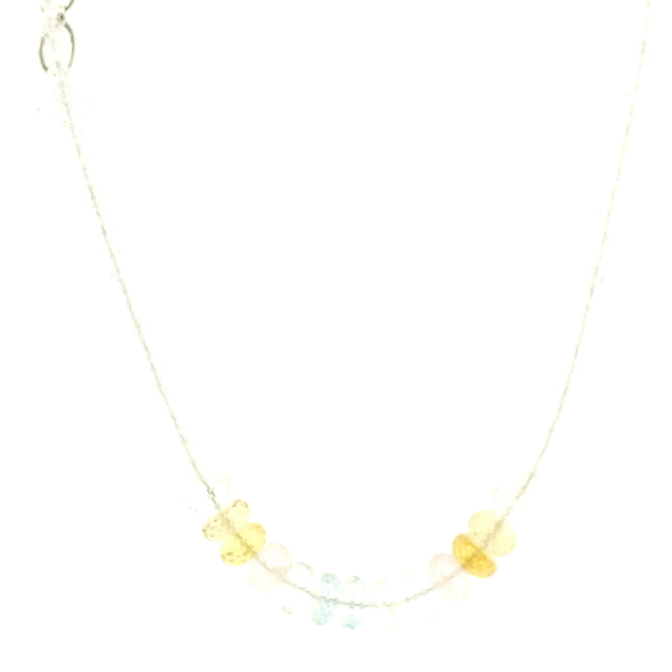 Aquamarine, Morganite & Heliodor Rondelle with White Topaz Micro Faceted Necklace 925 Silver for Joy, Love and Peace