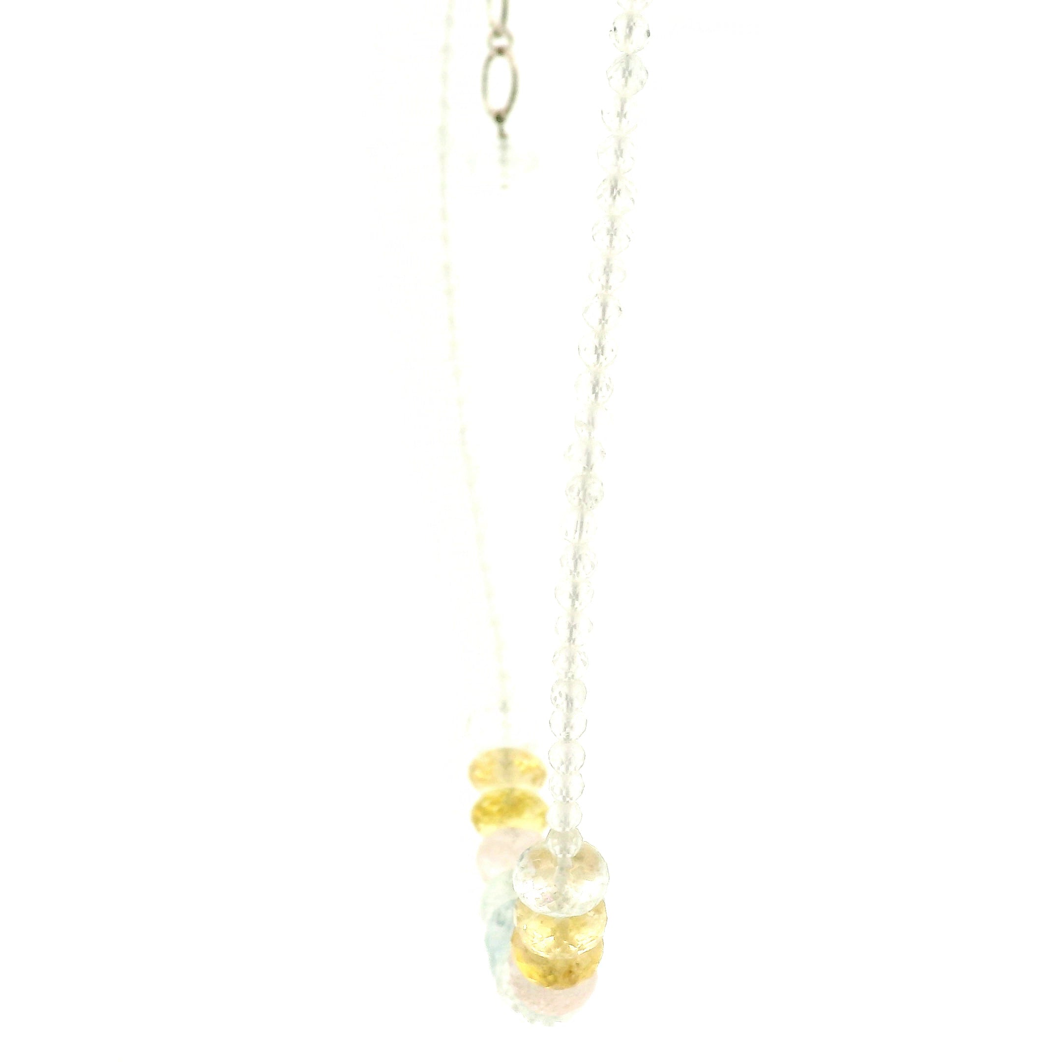 Aquamarine, Morganite & Heliodor Rondelle with White Topaz Micro Faceted Necklace 925 Silver for Joy, Love and Peace