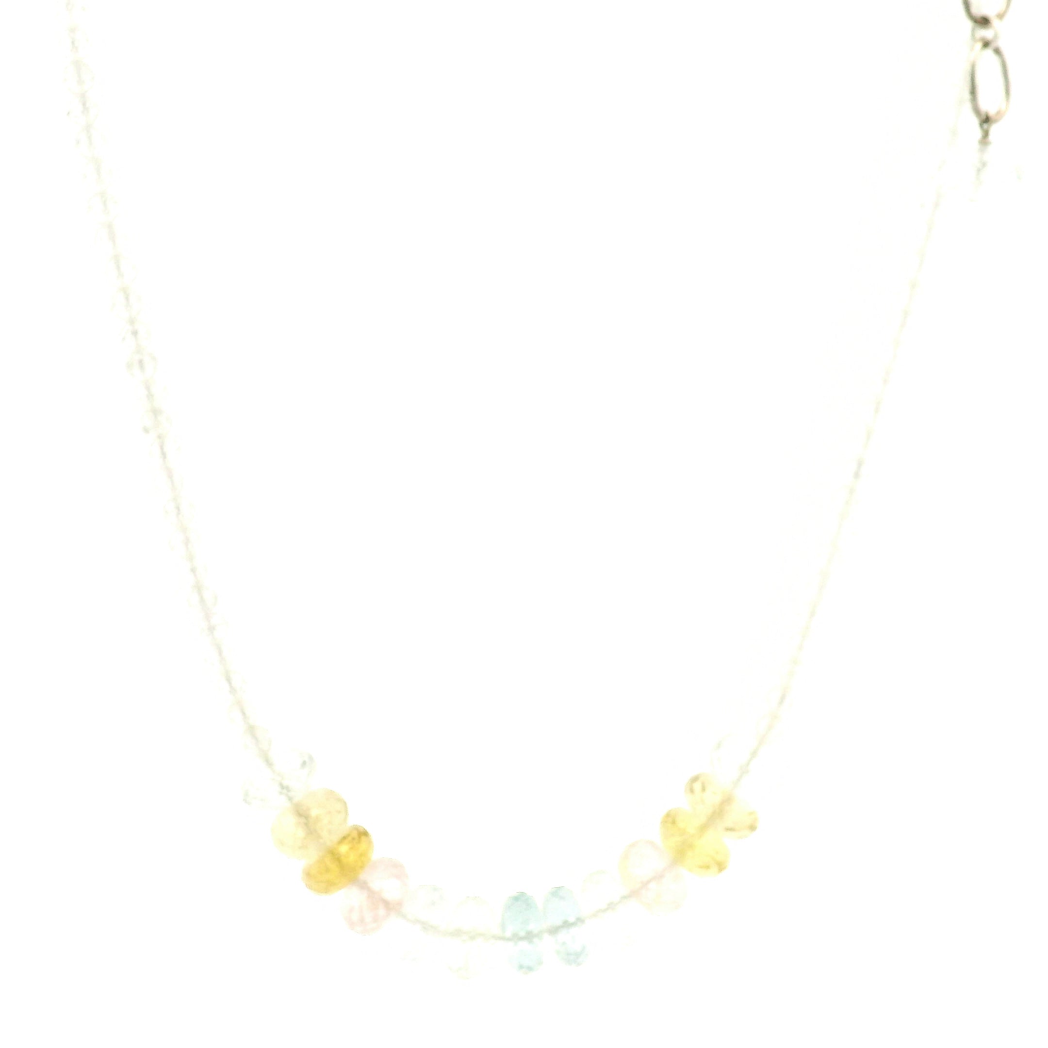 Aquamarine, Morganite & Heliodor Rondelle with White Topaz Micro Faceted Necklace 925 Silver for Joy, Love and Peace