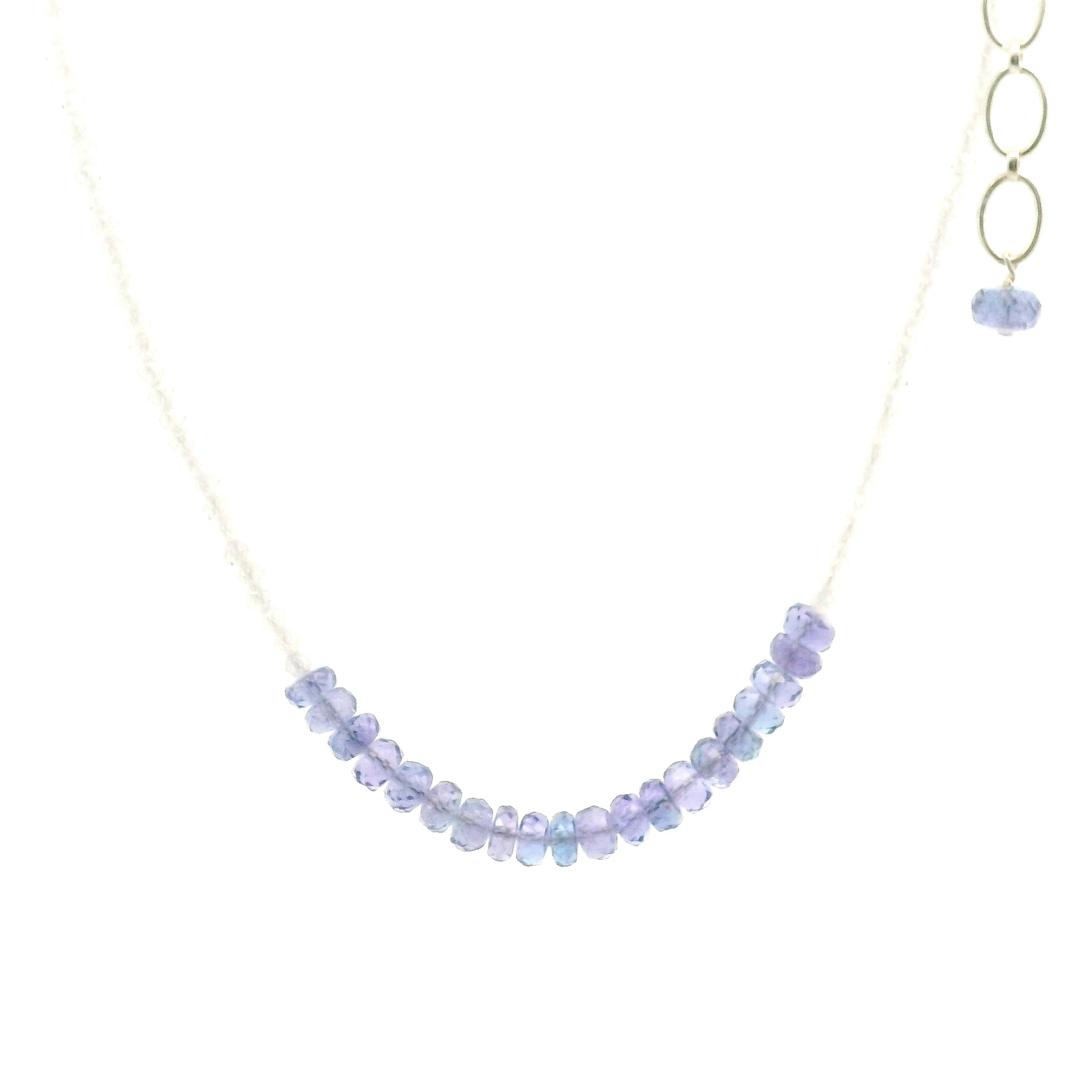 Tanzanite & White Zircon Micro Faceted Necklace 925 Silver for Spiritual Evolution and Divine Awakening