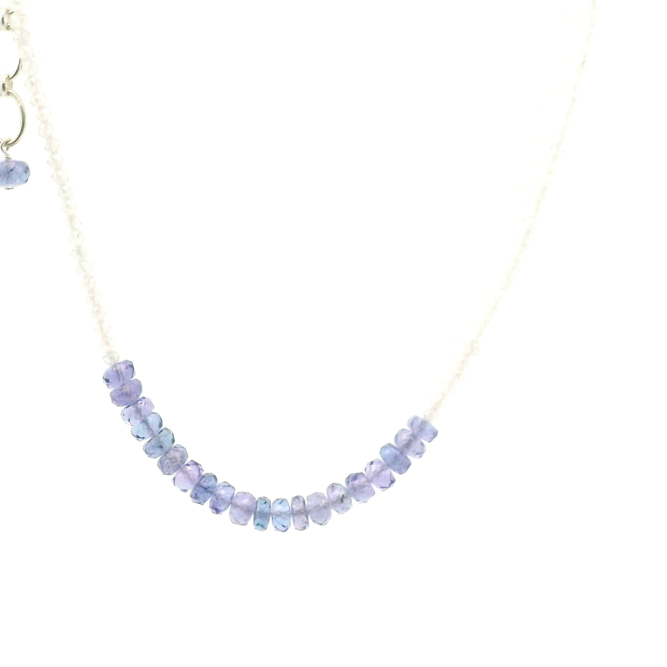 Tanzanite & White Zircon Micro Faceted Necklace 925 Silver for Spiritual Evolution and Divine Awakening