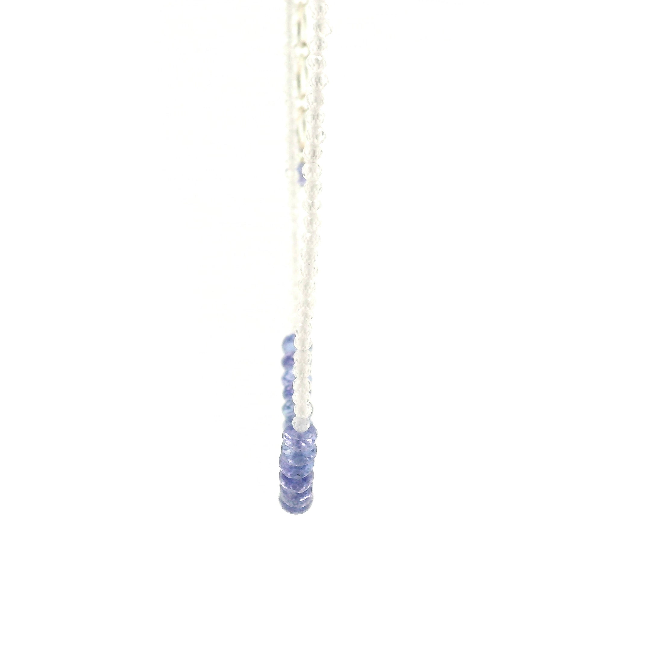 Tanzanite & White Zircon Micro Faceted Necklace 925 Silver for Spiritual Evolution and Divine Awakening