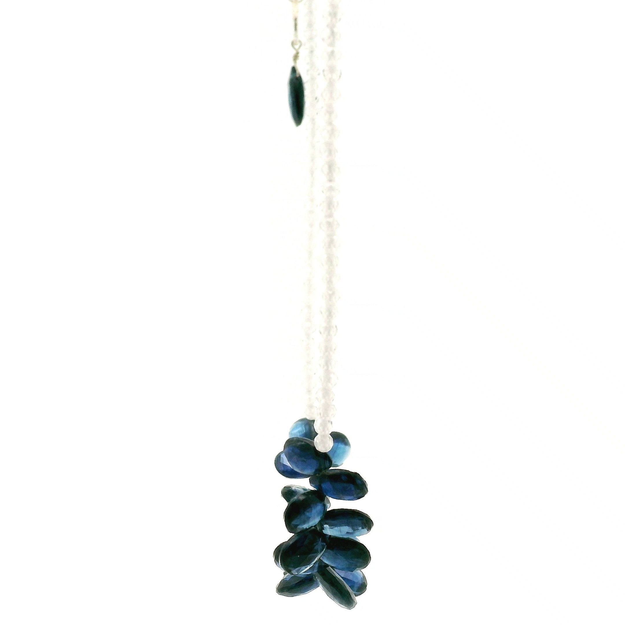 Kyanite Briolette and White Zircon Micro Faceted Necklace 925 Silver for Communication and Energy Healing